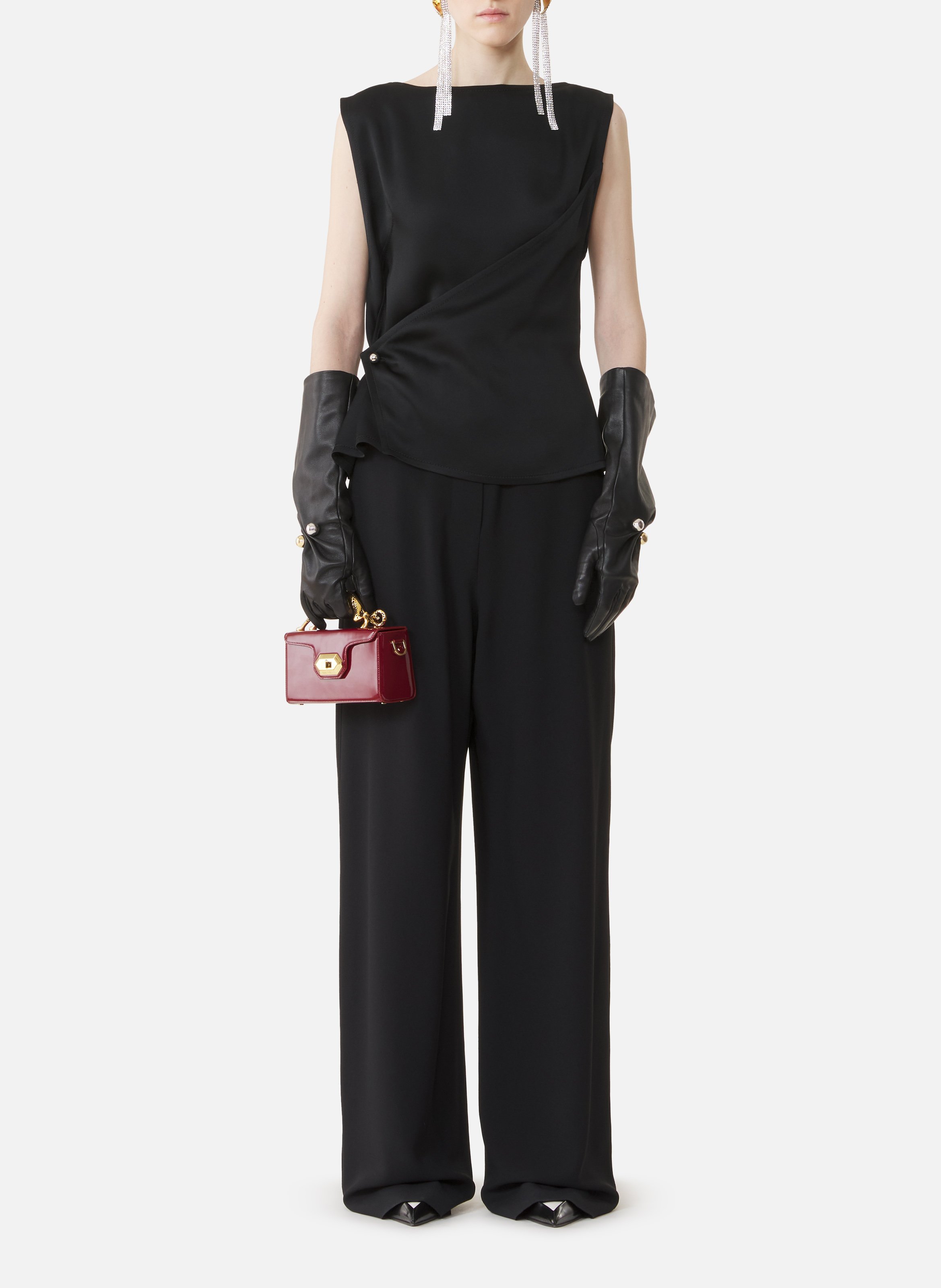 Haut boutonné sans manches en satin LANVIN Noir