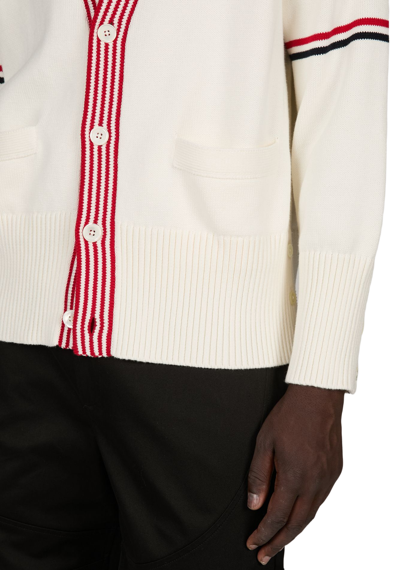 Cardigan droit en maille de coton THOM BROWNE Blanc