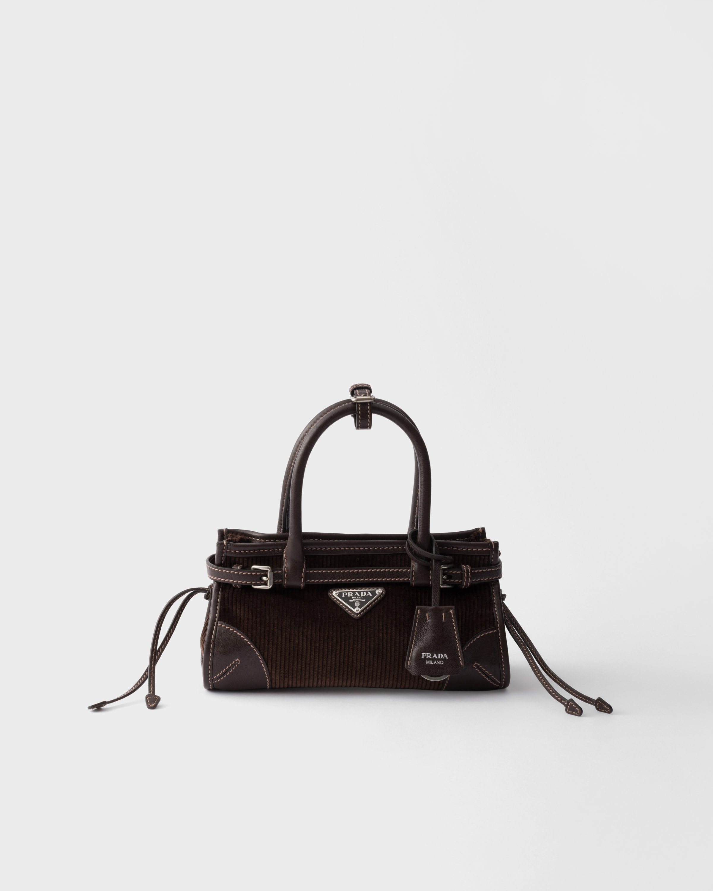 Petit sac prada bonnie velours côtelé et cuir PRADA Marron