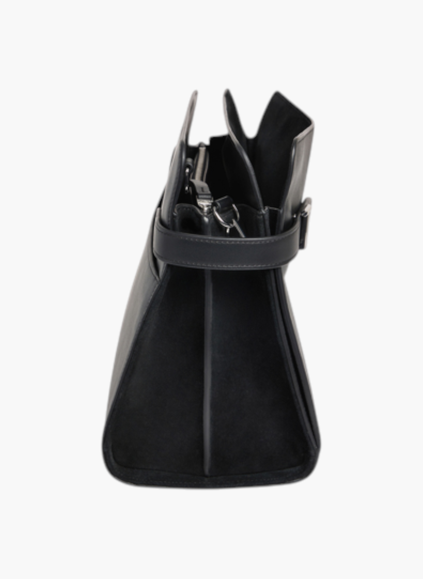 Sac porté épaule grand modèle emie en cuir lisse et refente de velours LE TANNEUR Noir
