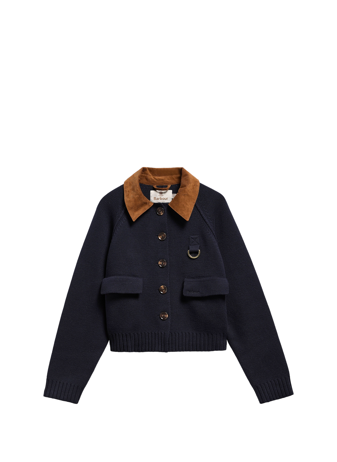 Cardigan côtelé en coton et laine mérinos BARBOUR Bleu