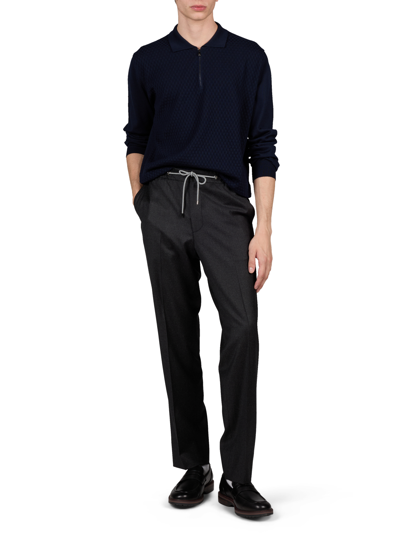 Pull zippé en maille torsadée en laine vierge CORNELIANI Bleu