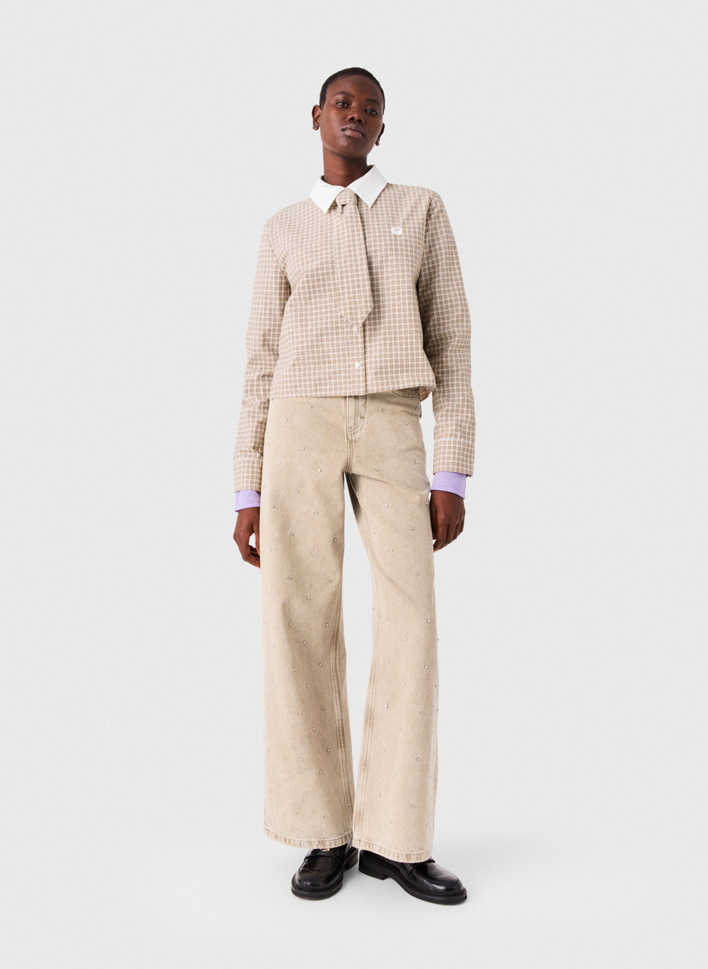 Chemise col classique en coton MAJE Beige