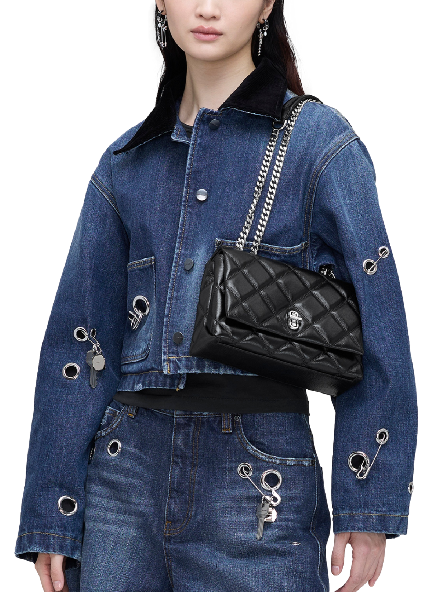 Sac à main à double chaîne en cuir MARC JACOBS Noir