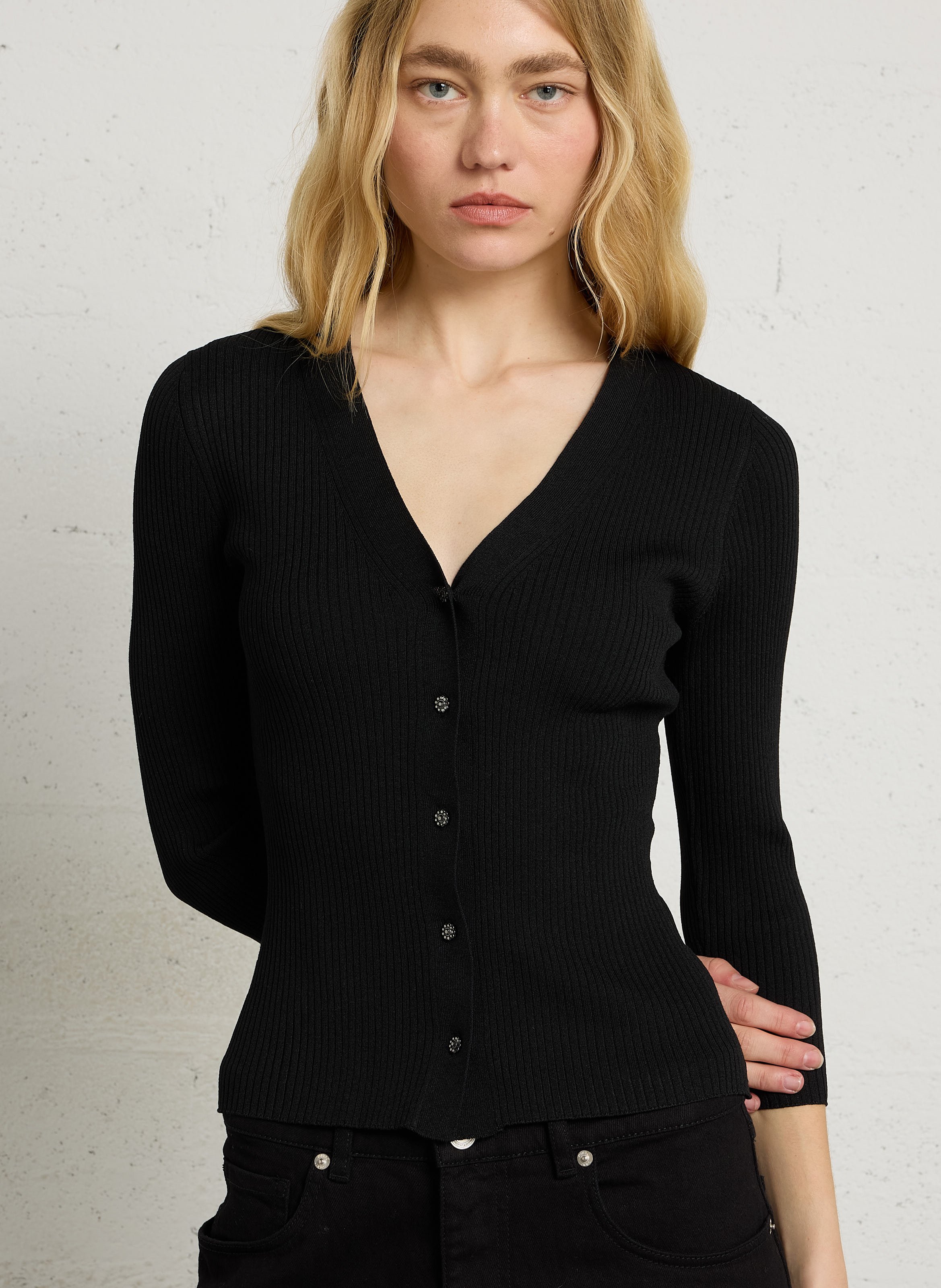 Cardigan boutonné col v  Noir