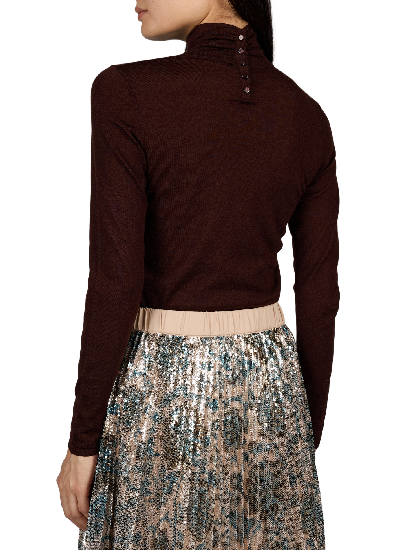 Straight Merino wool high neck sweater PETITE MENDIGOTE Brown
