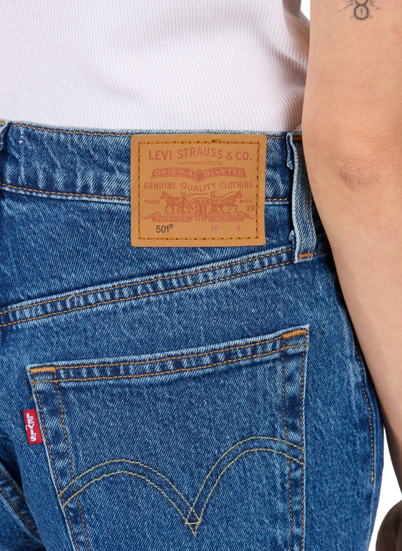 Jean 501 cropped en coton mélangé LEVI'S Bleu