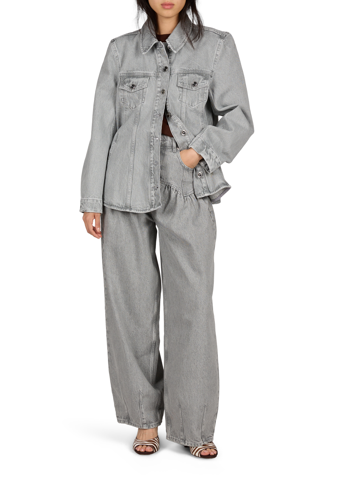 Rigid Cotton Denim Corset Jeans GANNI Grey