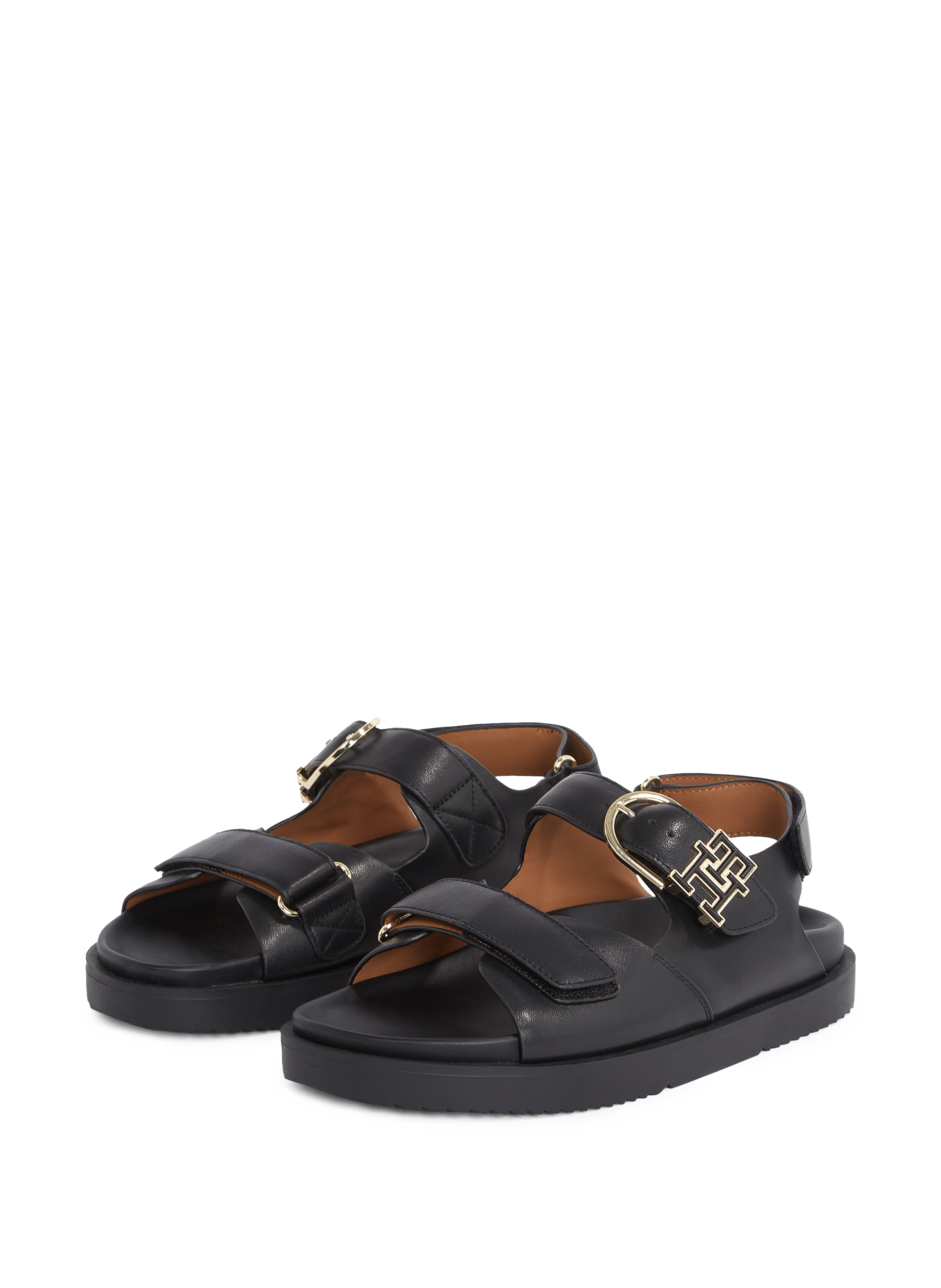 Leather sandals with serrated sole Black