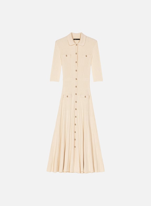 Robe midi à boutons côtelée Beige by MAJE MAJE Robe midi à boutons côtelée Beige