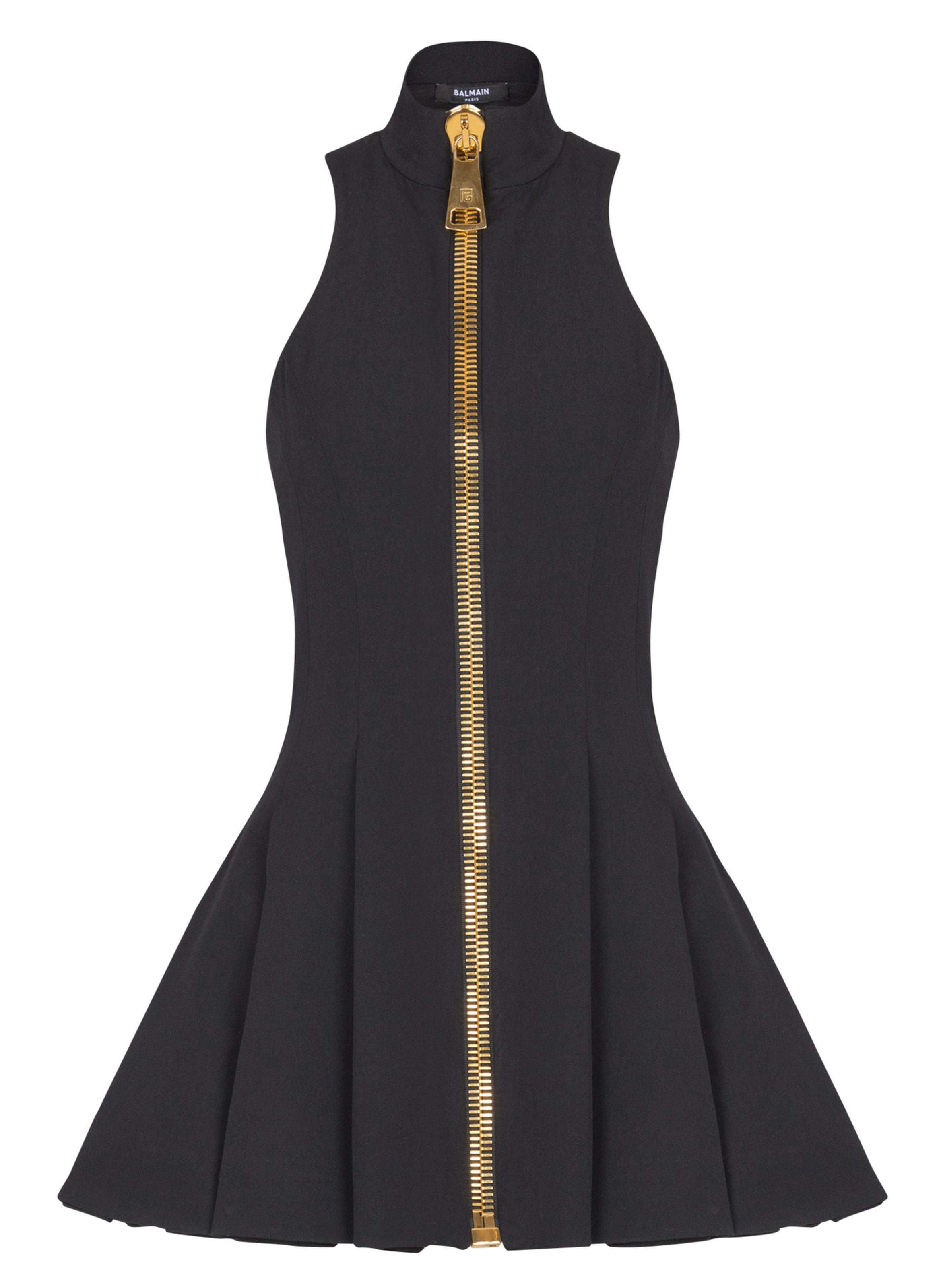 BALMAIN Robe courte sans manches en laine grain de poudre Noir