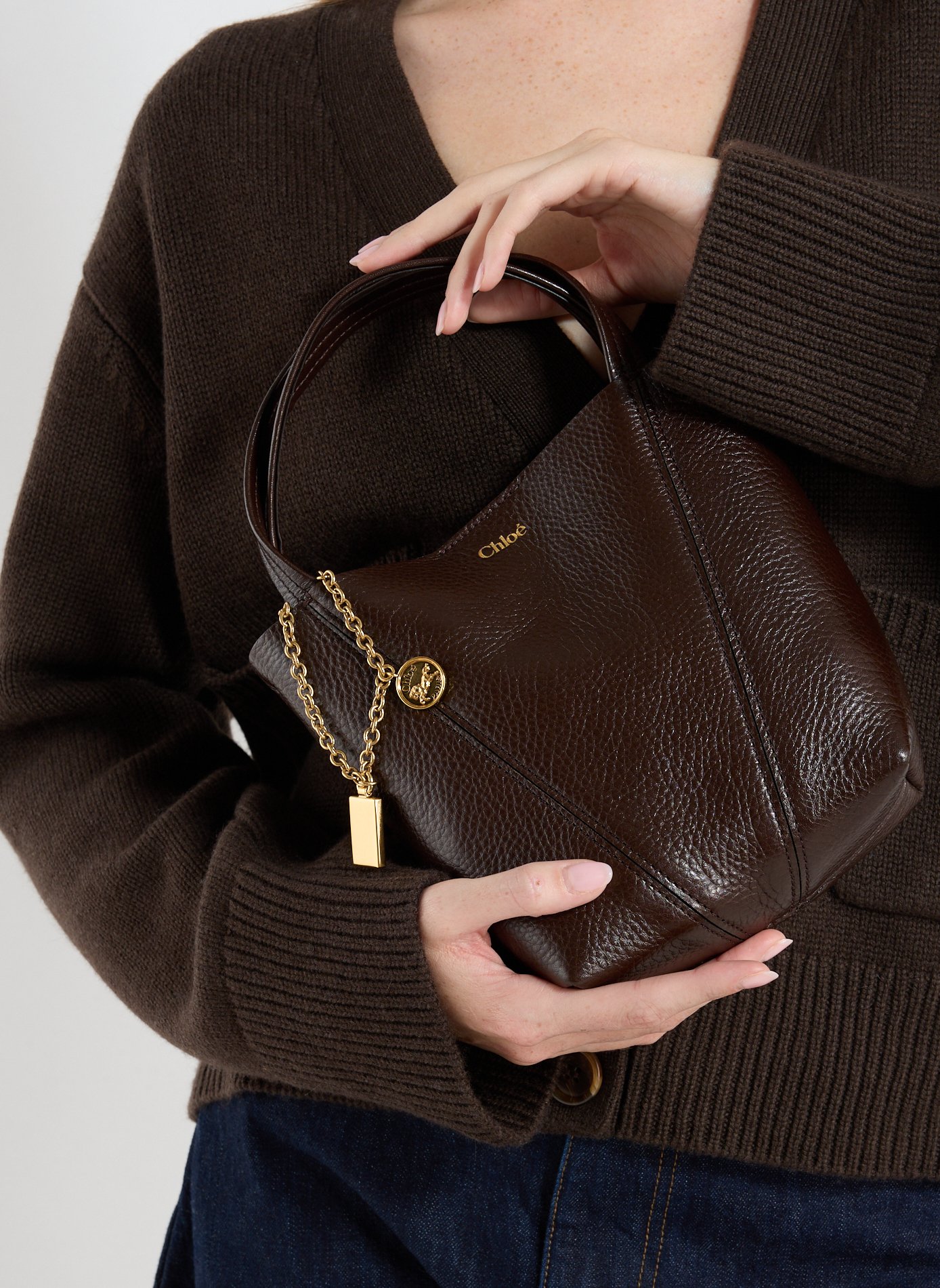 Sac à main Spin en cuir de veau CHLOÉ Marron