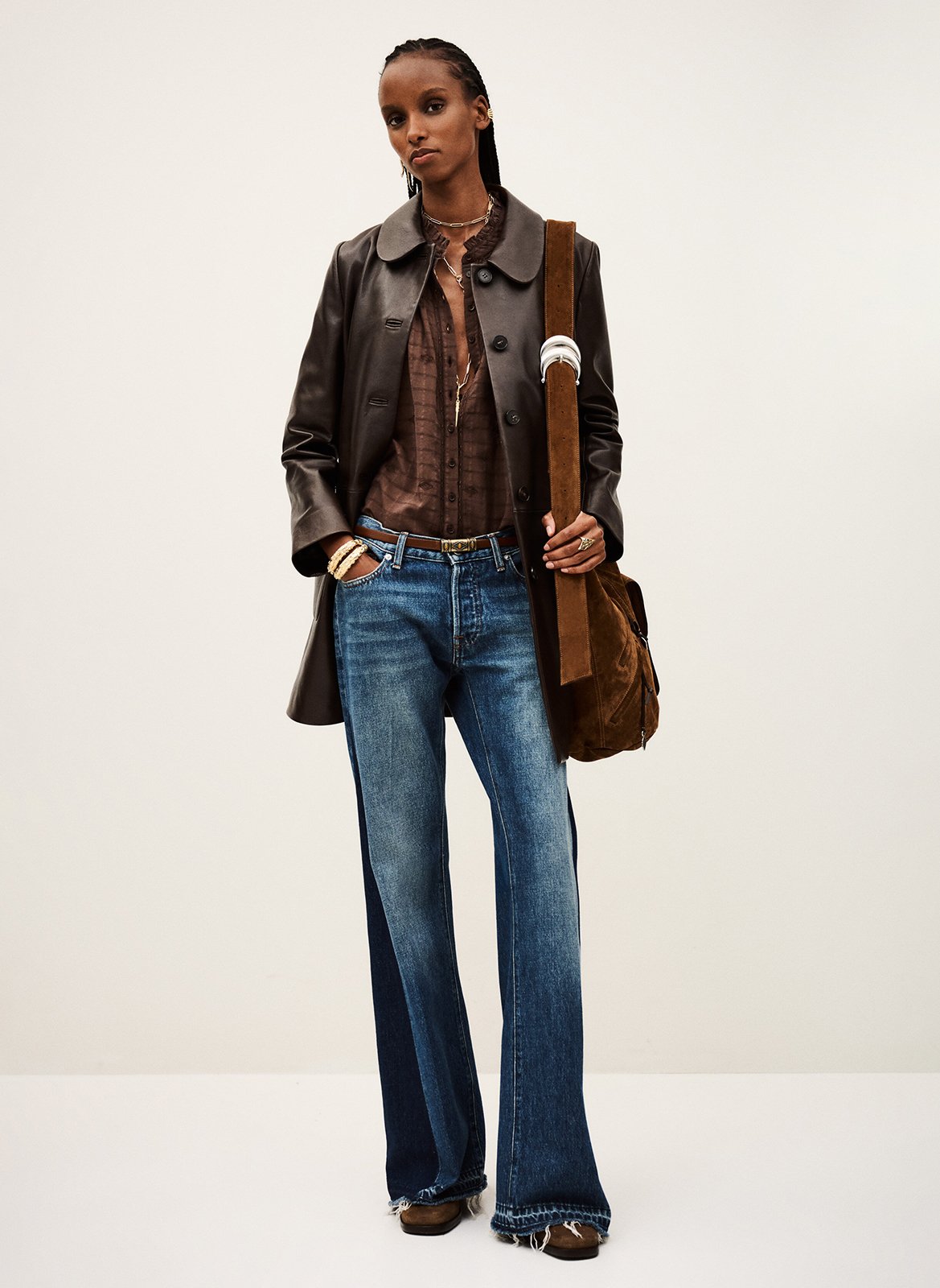 Veste en cuir col chemise madie BA&SH Marron