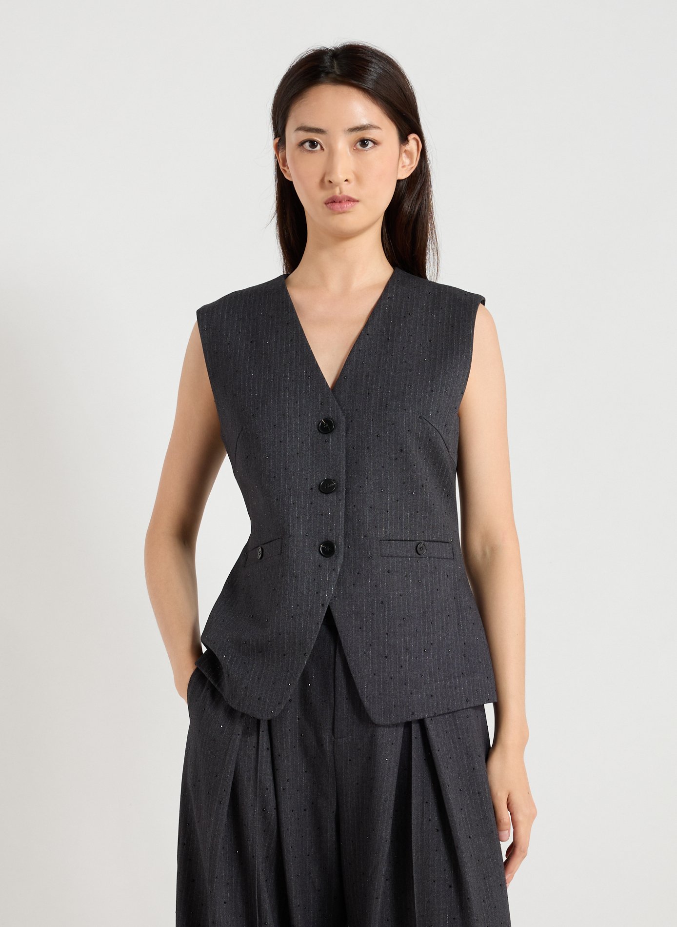 SUNCOO Striped sleeveless vest Grey