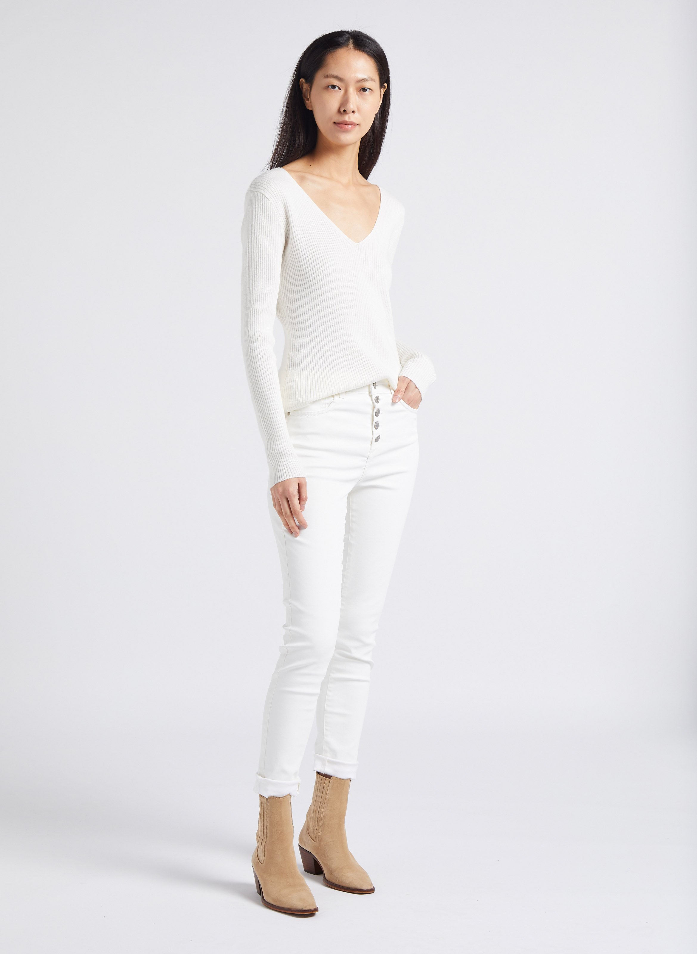 Jean enduit skinny taille haute en coton mélangé nina Blanc