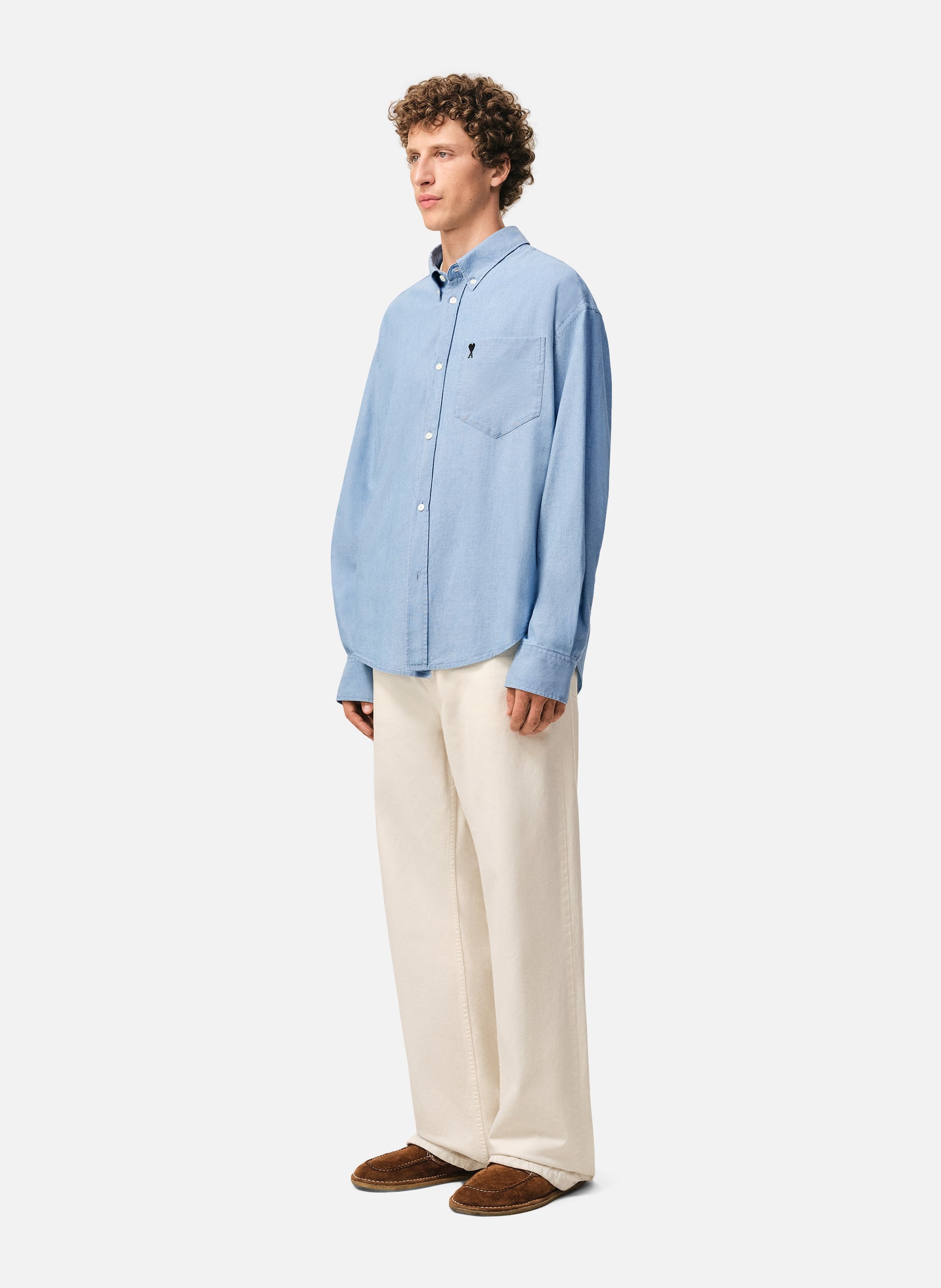 Chemise boxy ami de coeur brodé en coton AMI PARIS Bleu