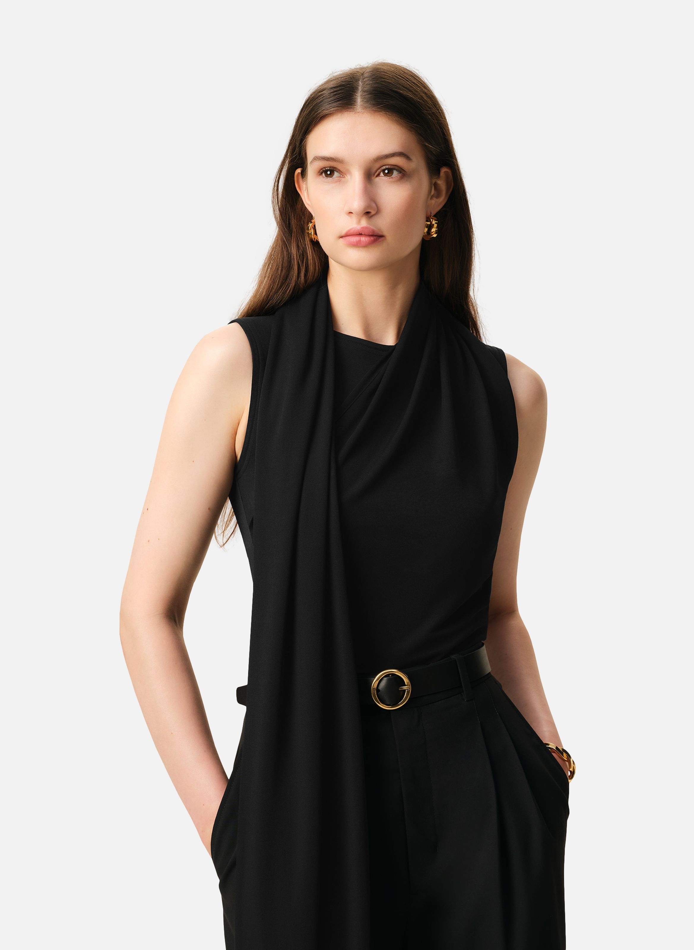 Haut lavallière sans manches en jersey AMI PARIS Noir