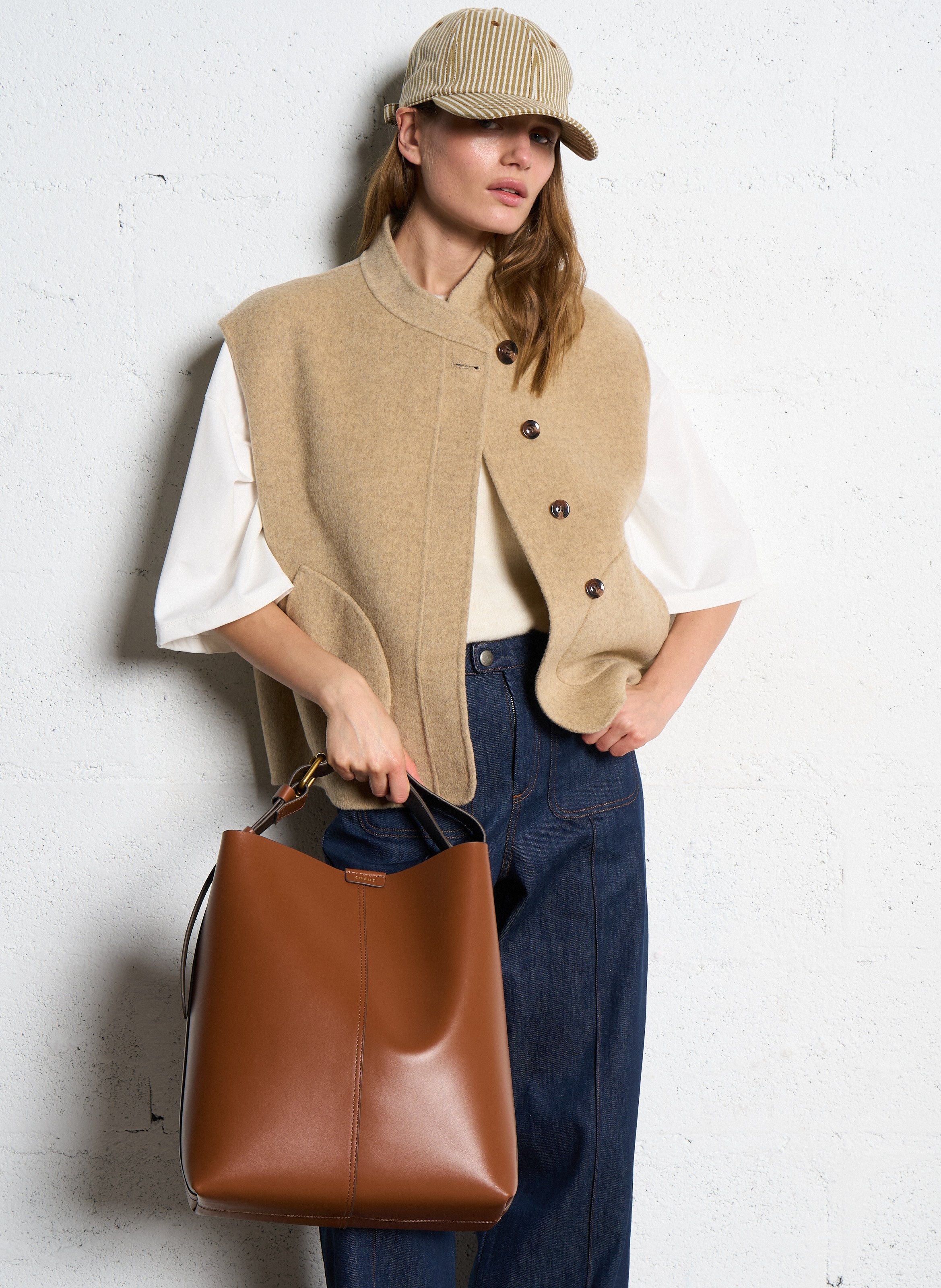 Blouson court sans manches en laine mélangée adeline SOEUR Beige