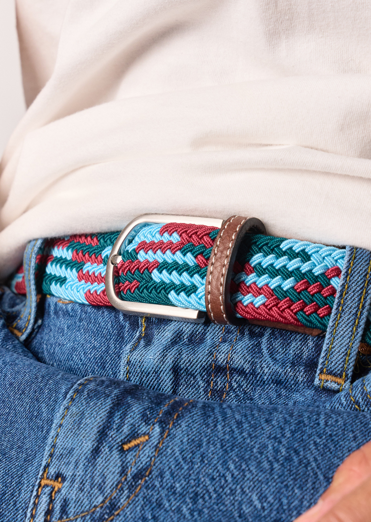 Ceinture tressée élastique multicolore BILLYBELT Bleu