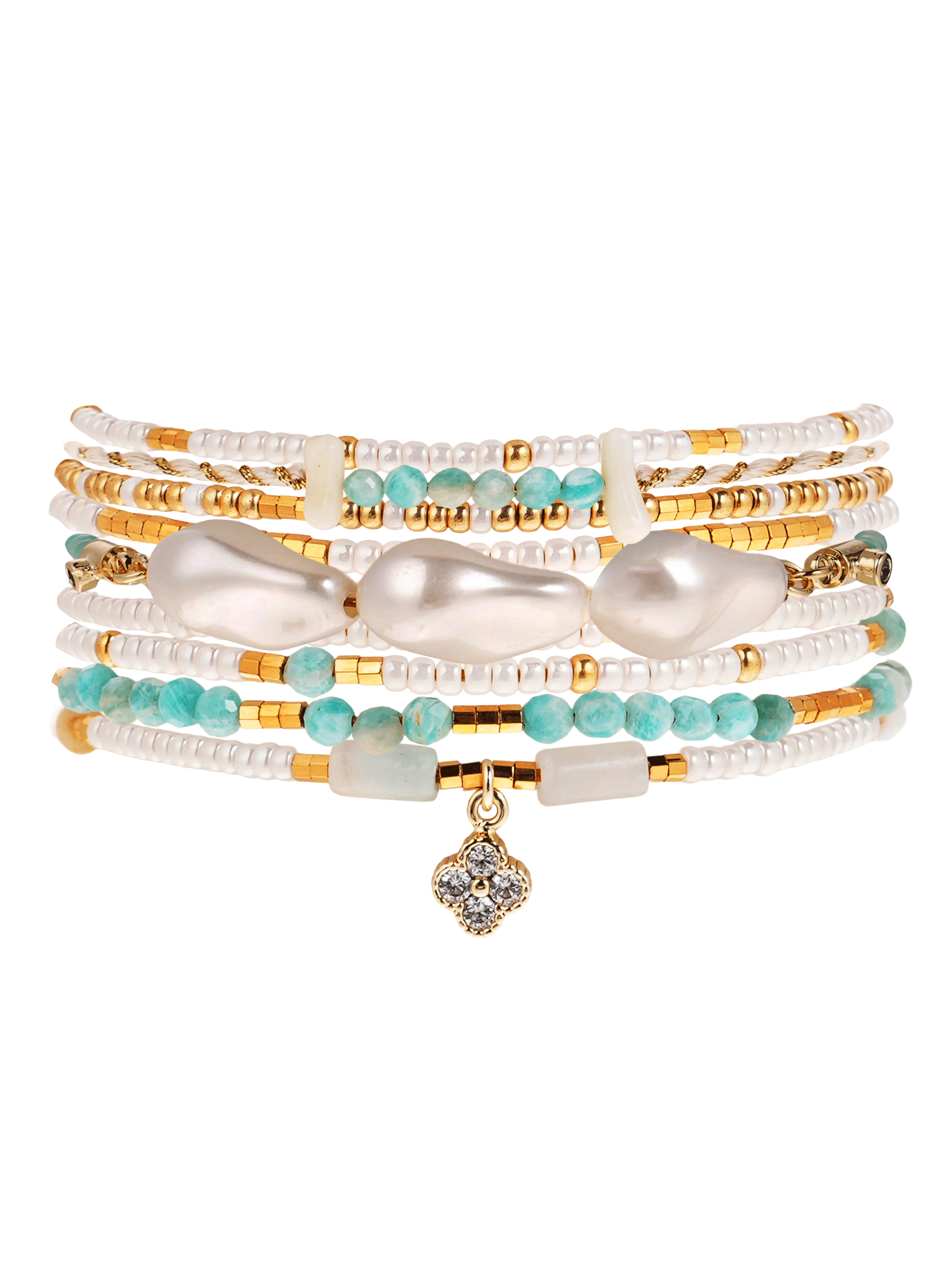 Bracelet manchette multiliens perles avec pendentif fallen HIPANEMA Blanc