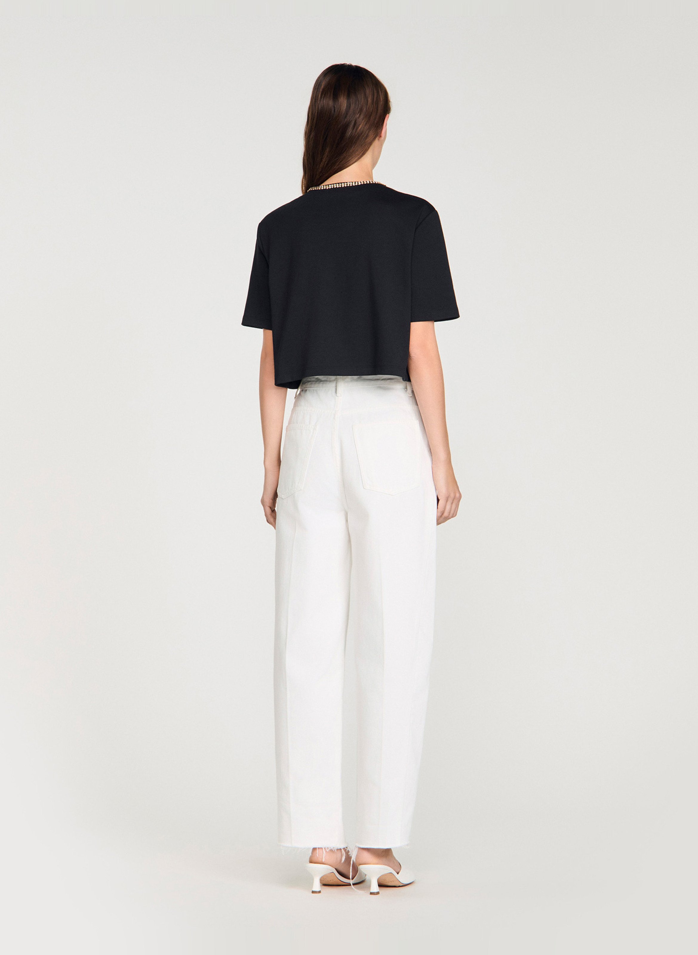 T-shirt droit col rond en coton mélangé SANDRO Noir