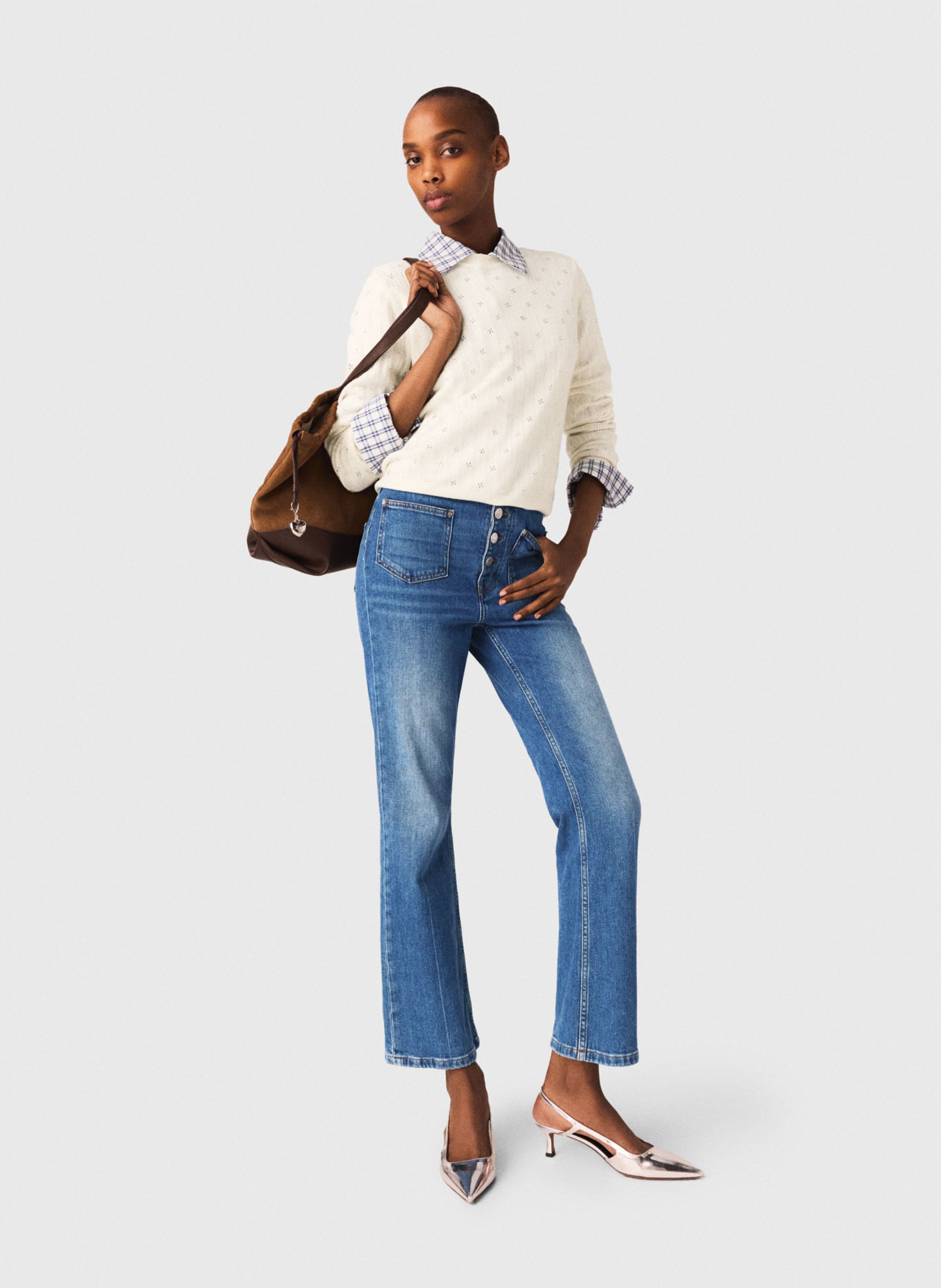 Jean cropped en coton mélangé MAJE Bleu