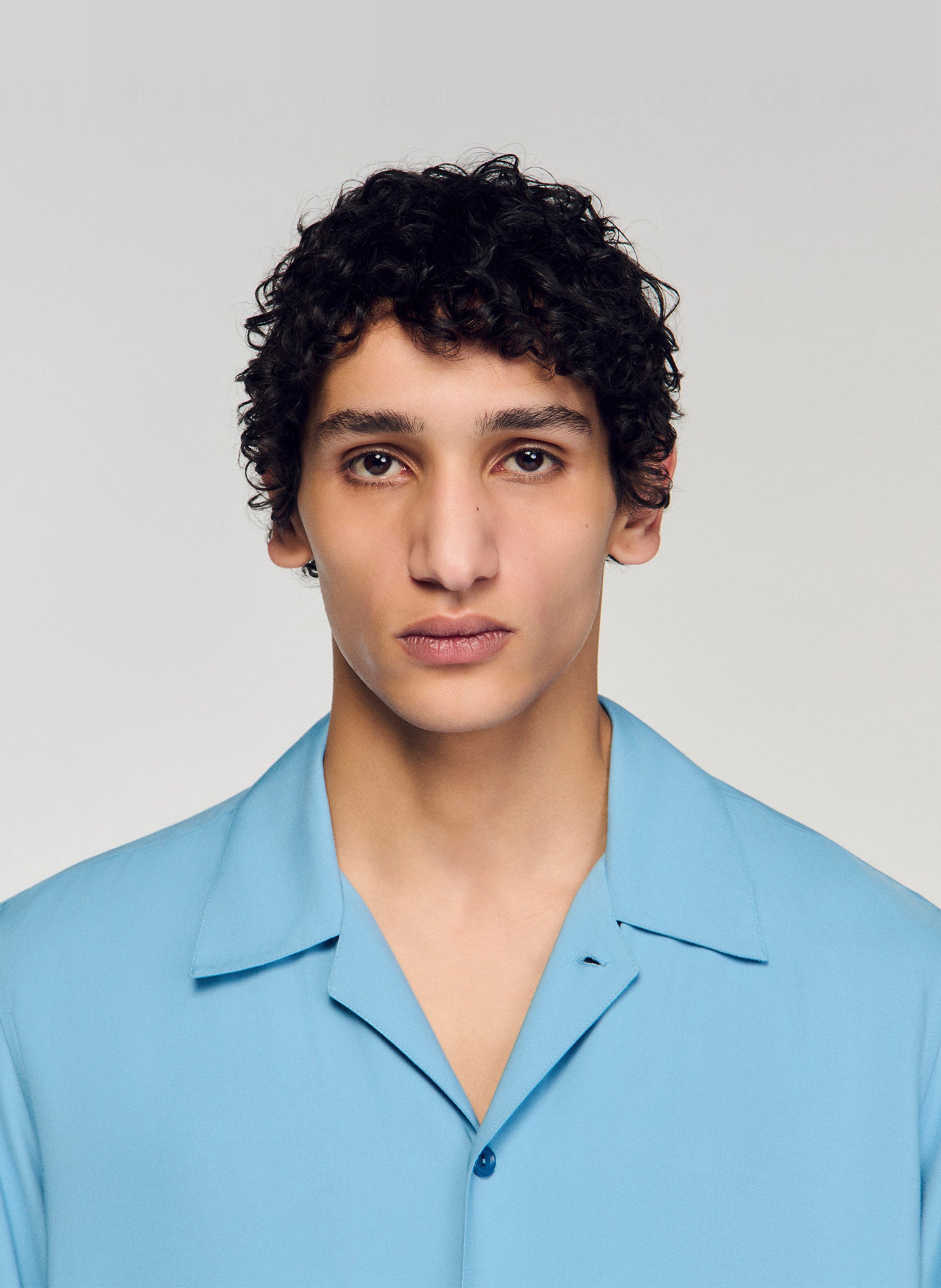 Chemise droite col cubain SANDRO Bleu