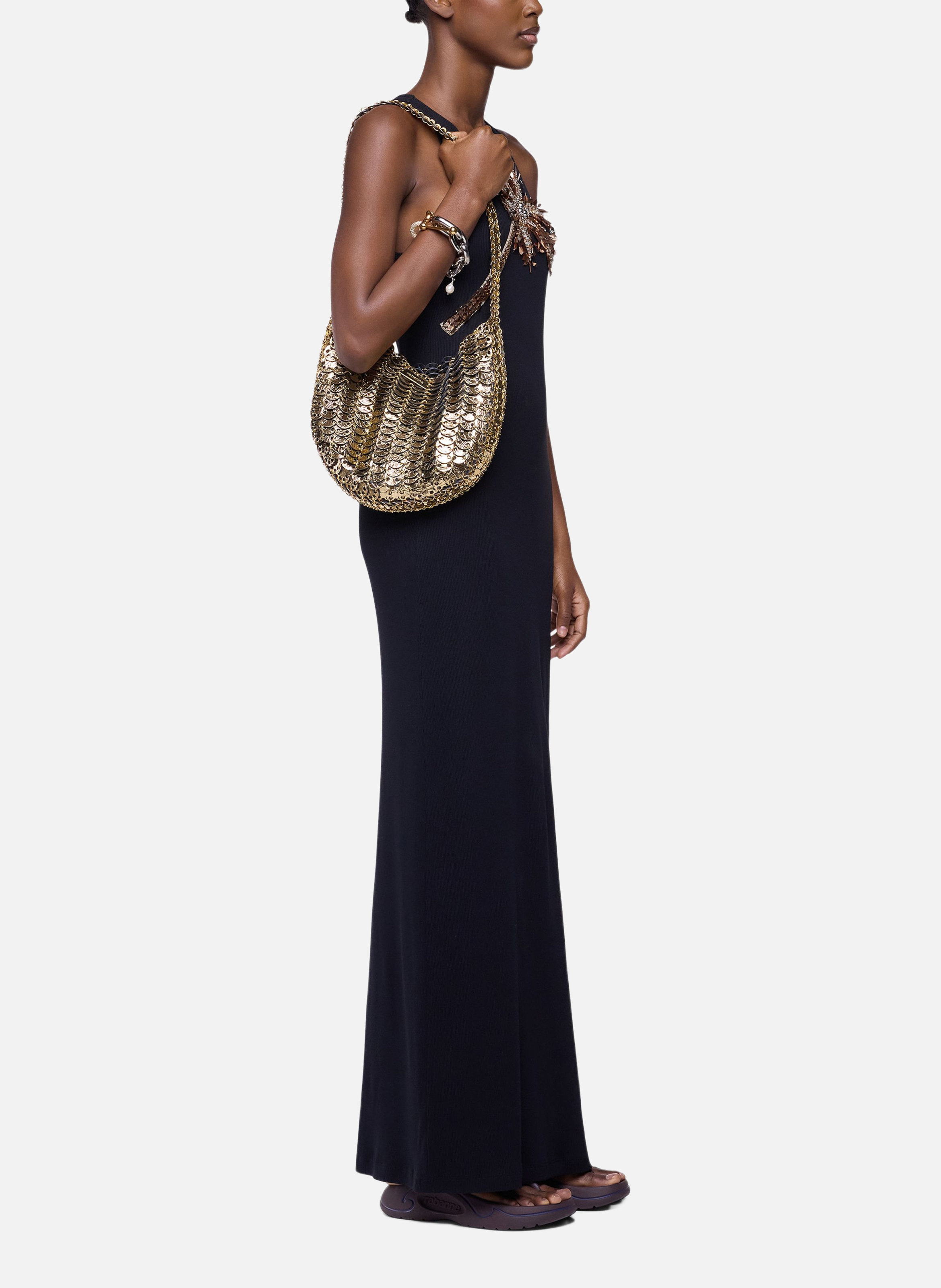 Sac moon hobo flip en cuir réversible RABANNE Noir