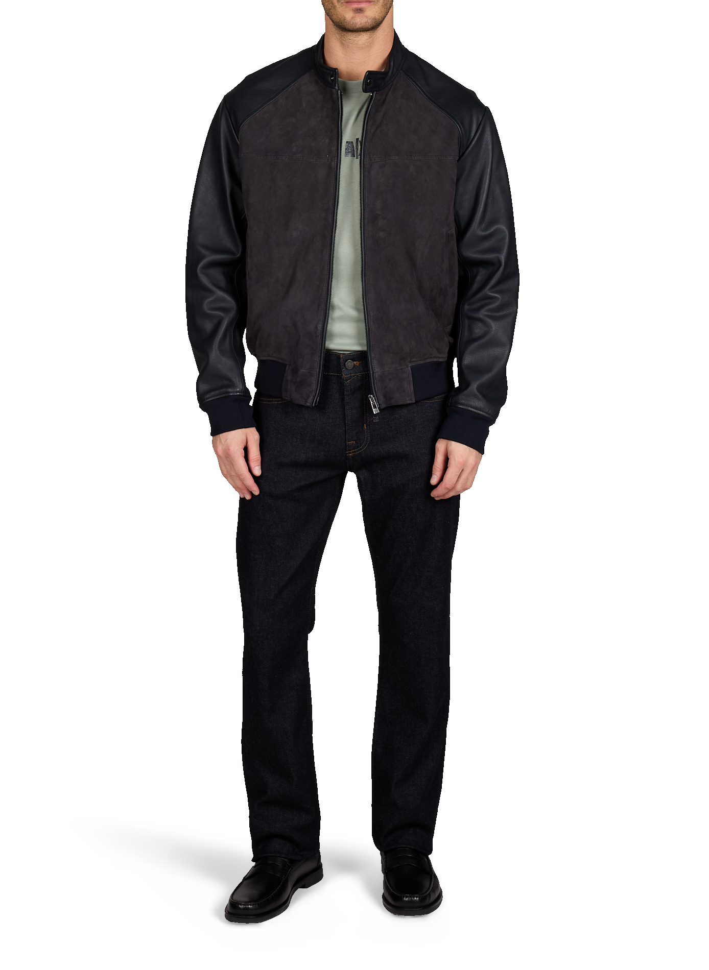 Veste à col montant en cuir daim ARMANI EXCHANGE Bleu