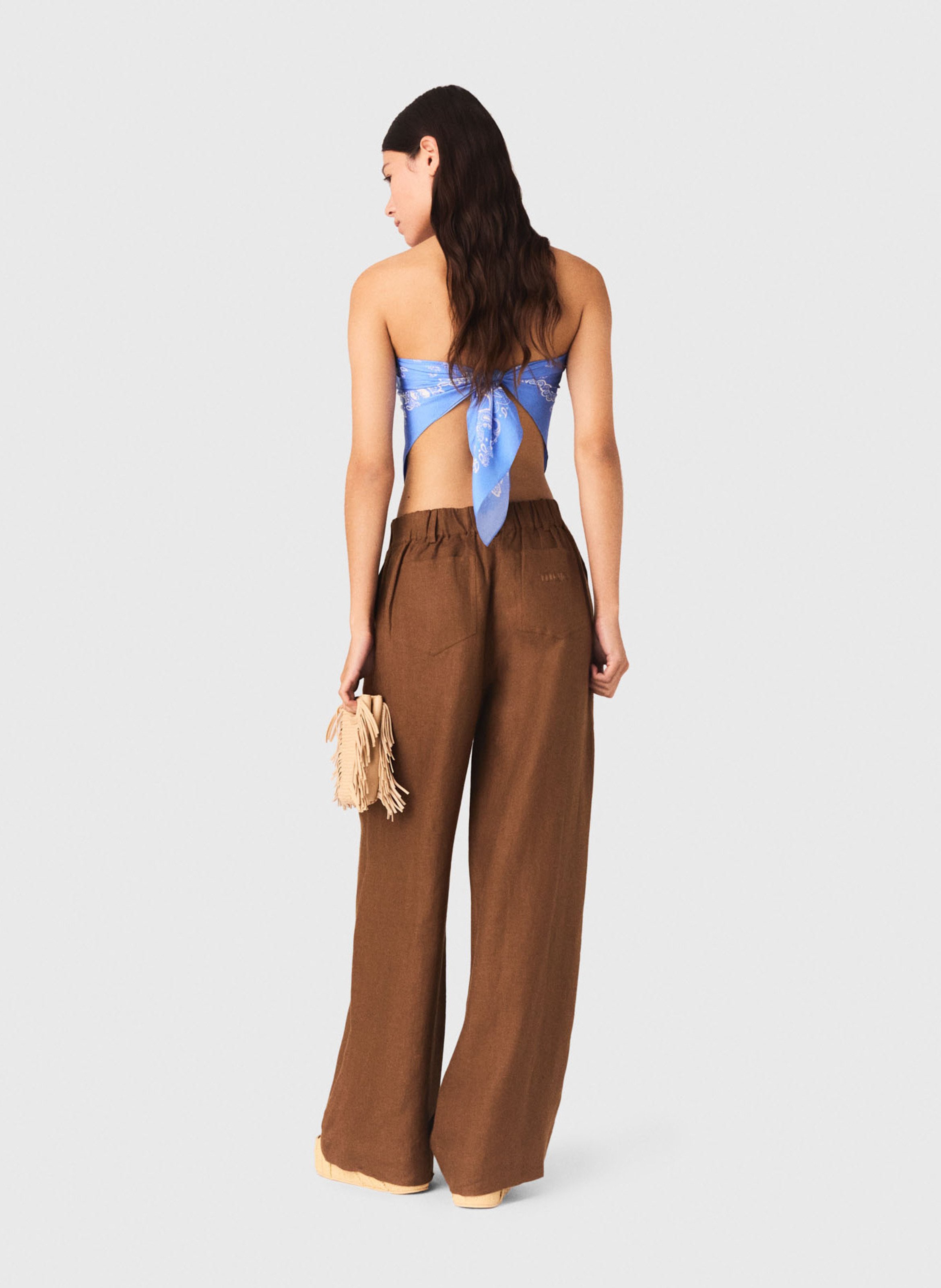 Pantalon large en lin MAJE Marron