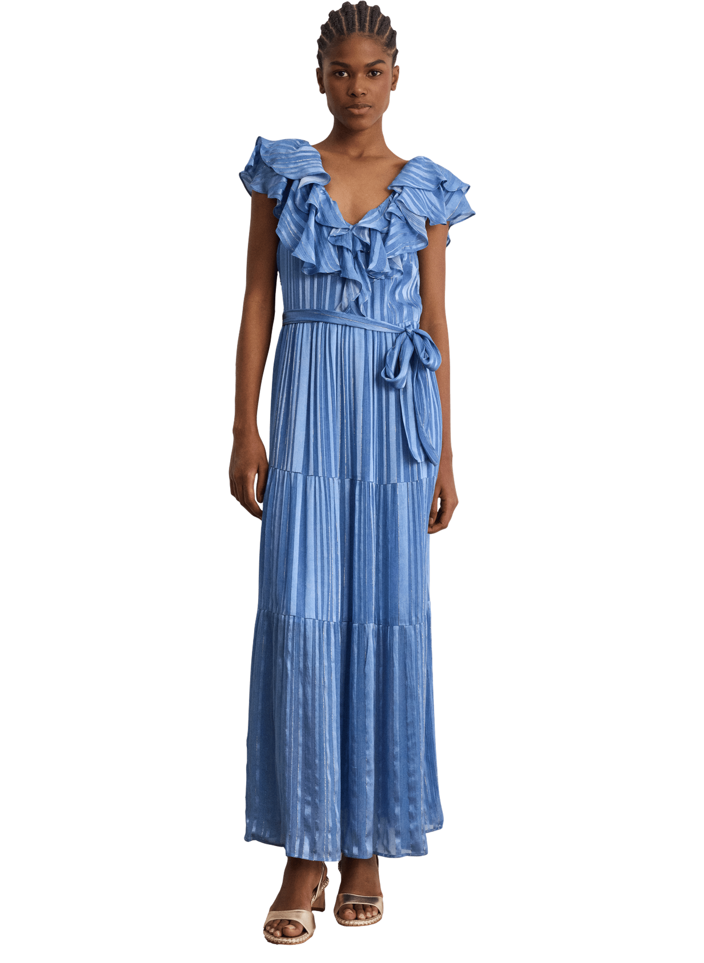 Robe longue à rayures et volants - ania Blanc
