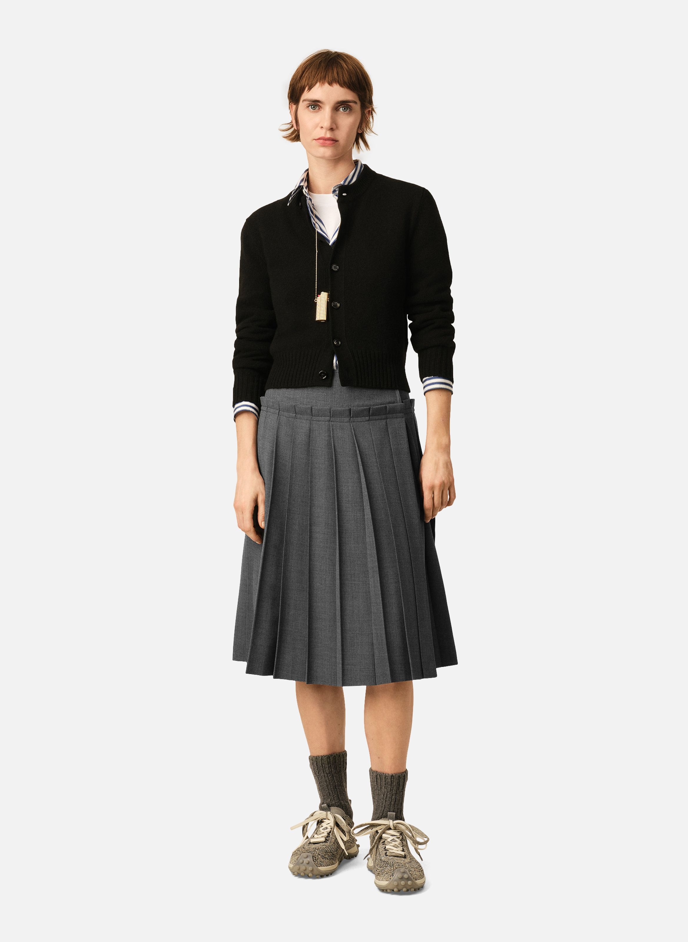 Jupe midi plissée unisexe en laine AMI PARIS Gris