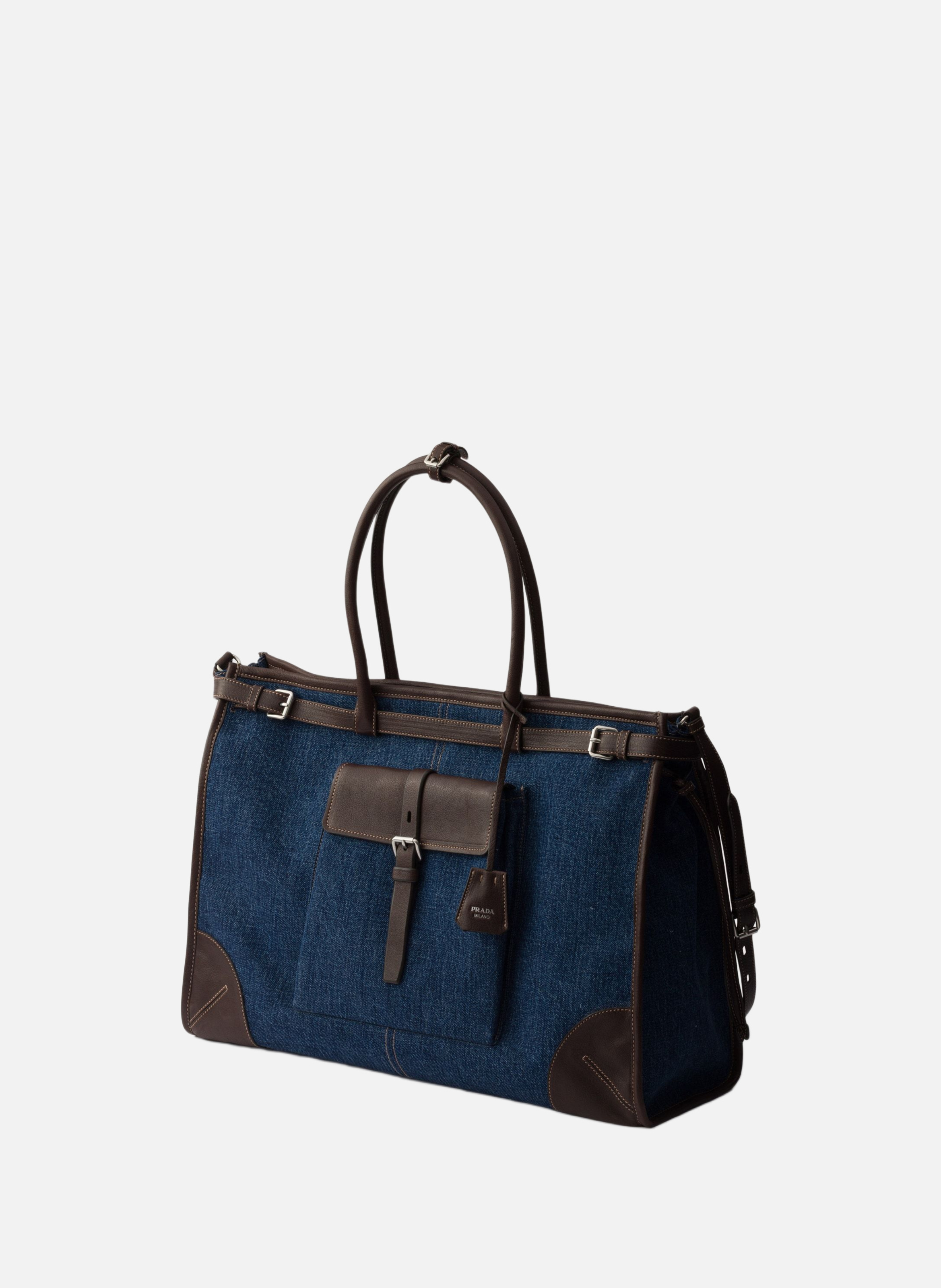 Cabas prada bonnie en denim et cuir PRADA Bleu