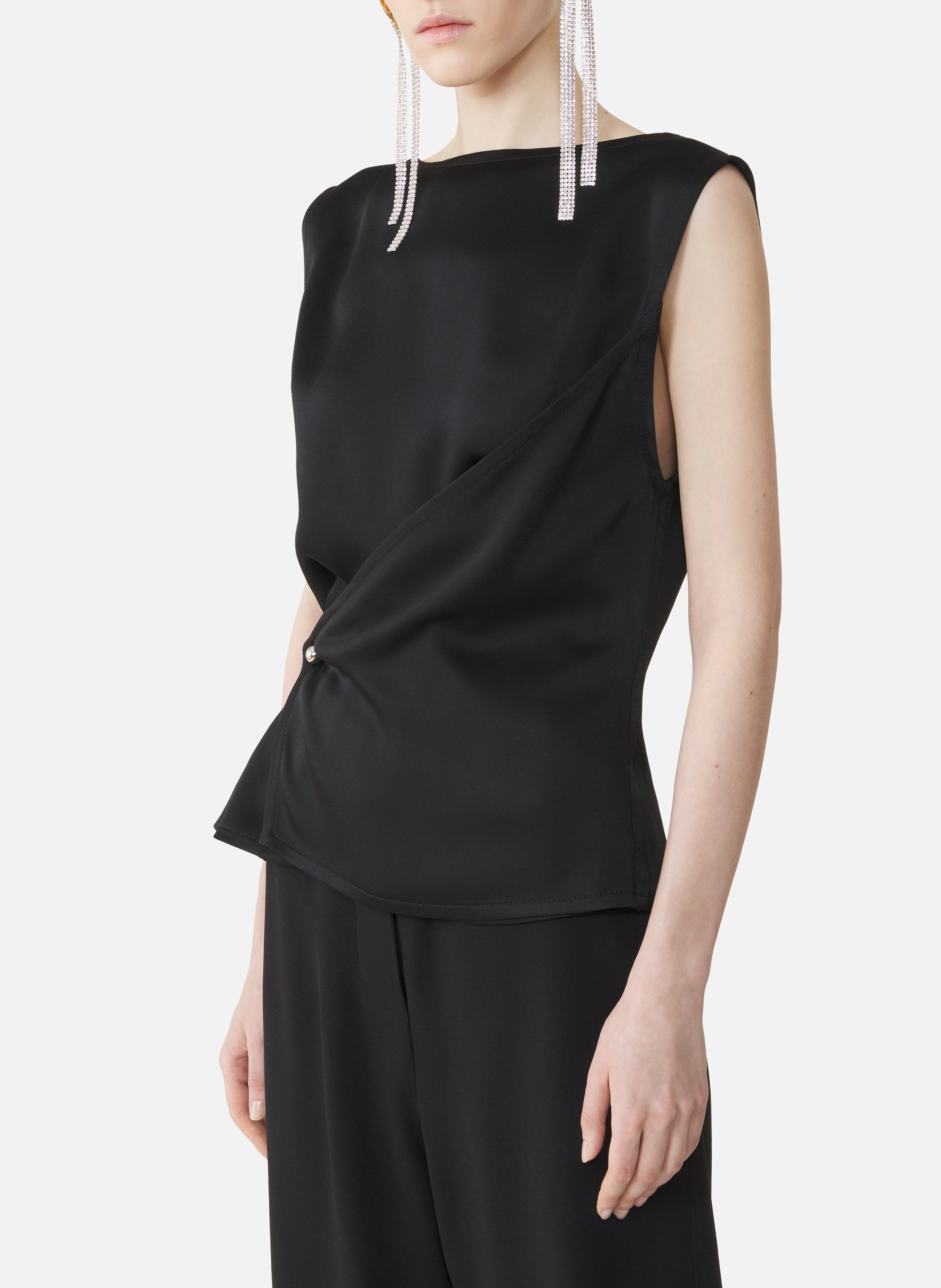 Haut boutonné sans manches en satin LANVIN Noir