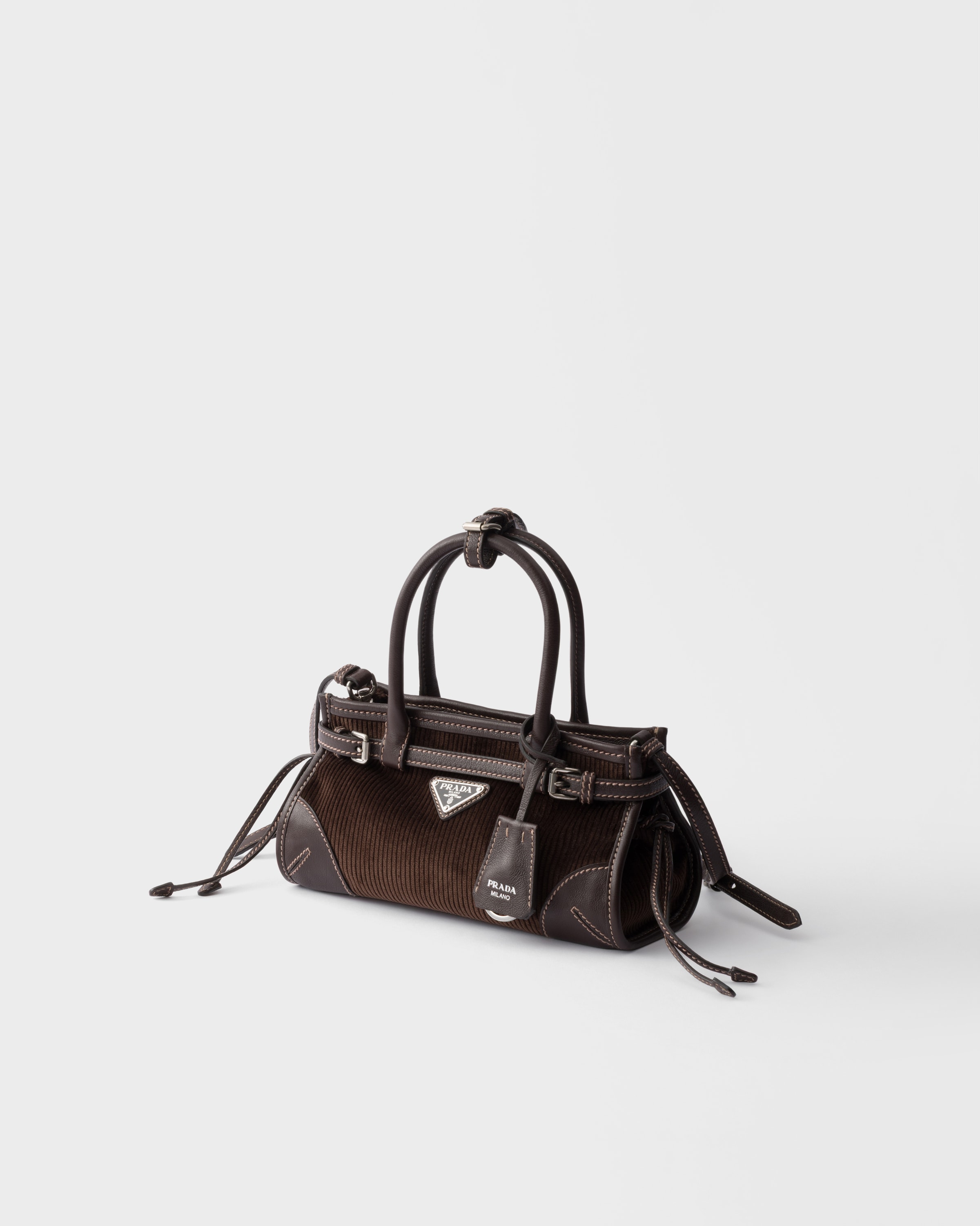 Petit sac prada bonnie velours côtelé et cuir PRADA Marron