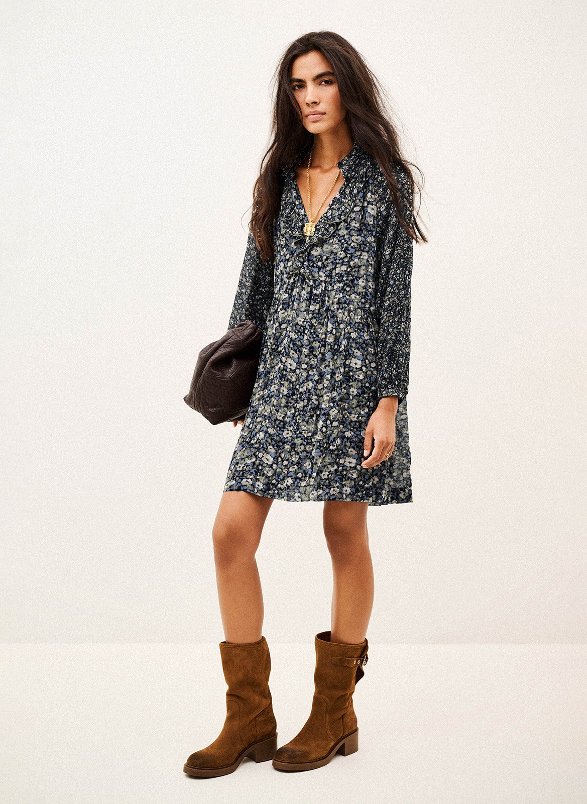 Robe courte ample imprimée kimia | Kaki BA&SH Femme