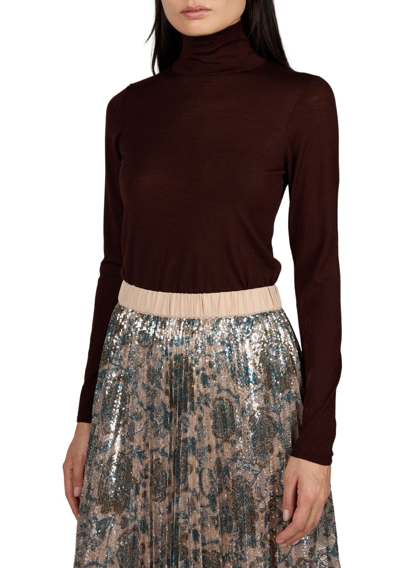 Straight Merino wool high neck sweater PETITE MENDIGOTE Brown