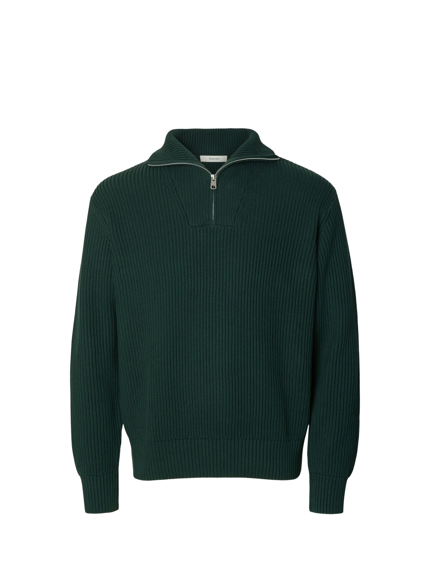 Ribbed cotton high-neck sweater SELECTED Green