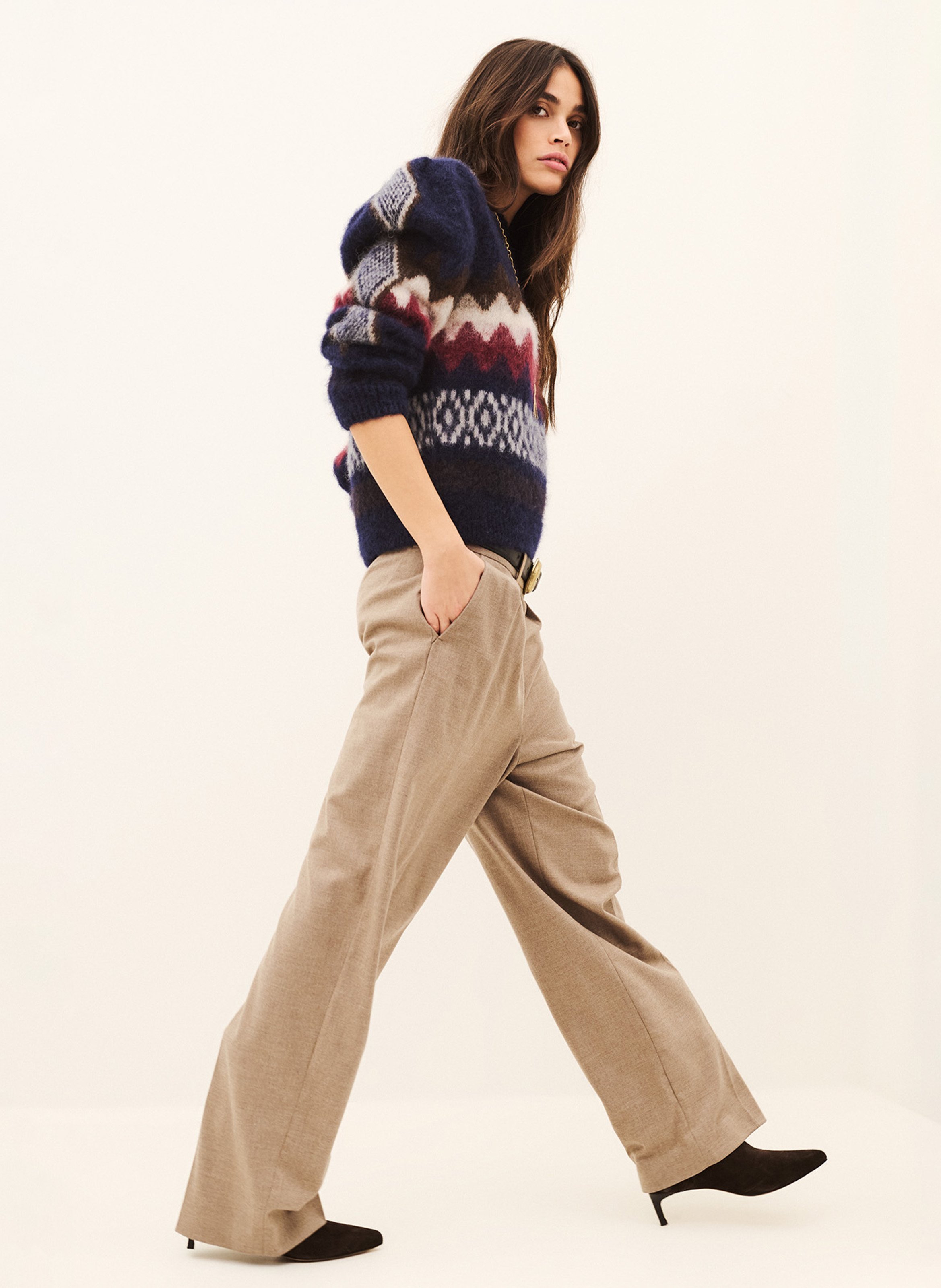 Effen pantalon met wijde pijpen en plooien Twani BA&SH Beige
