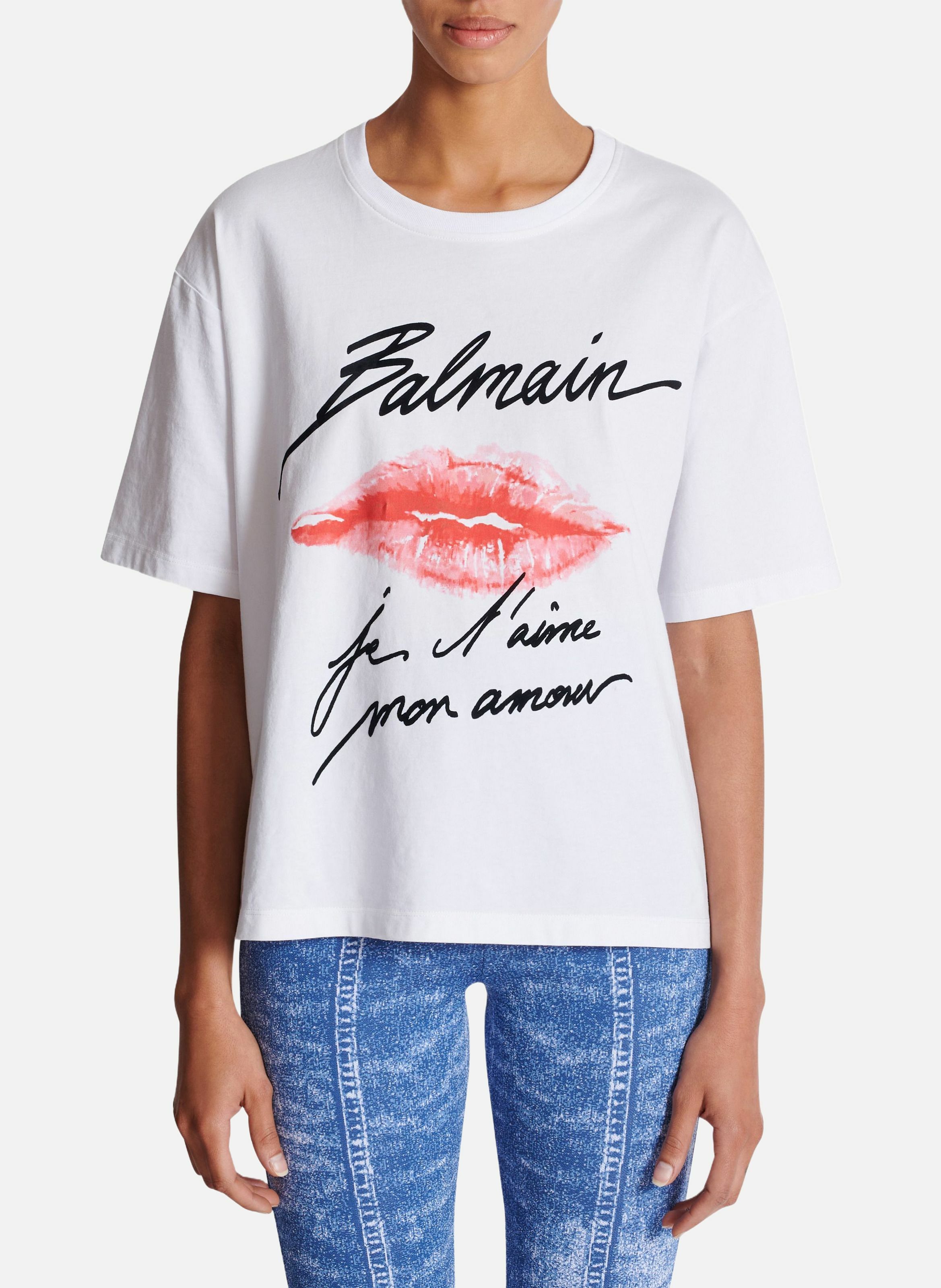T-shirt à manches courtes imprimé kiss BALMAIN Blanc