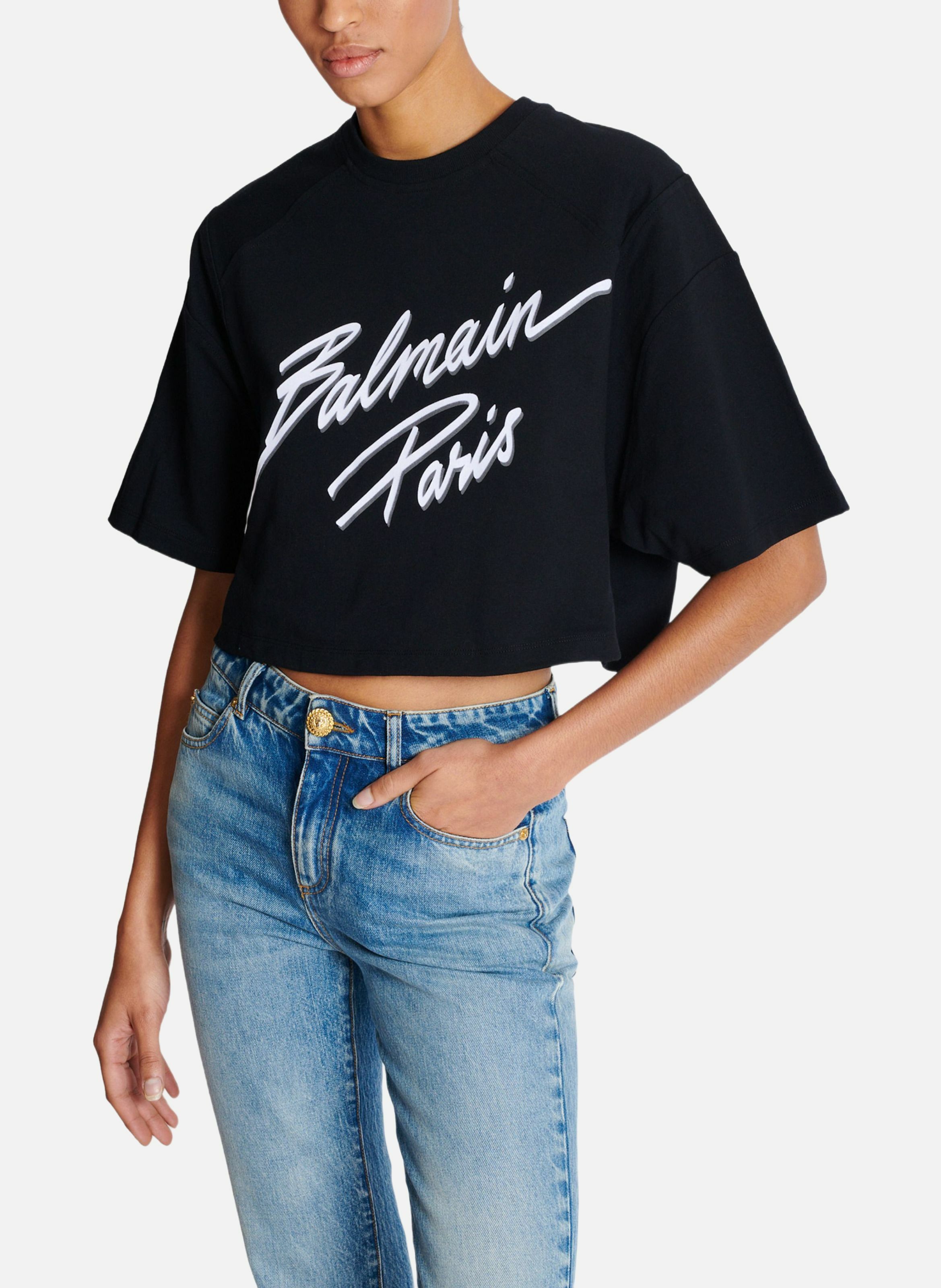 T-shirt court floqué balmain lettre BALMAIN Noir
