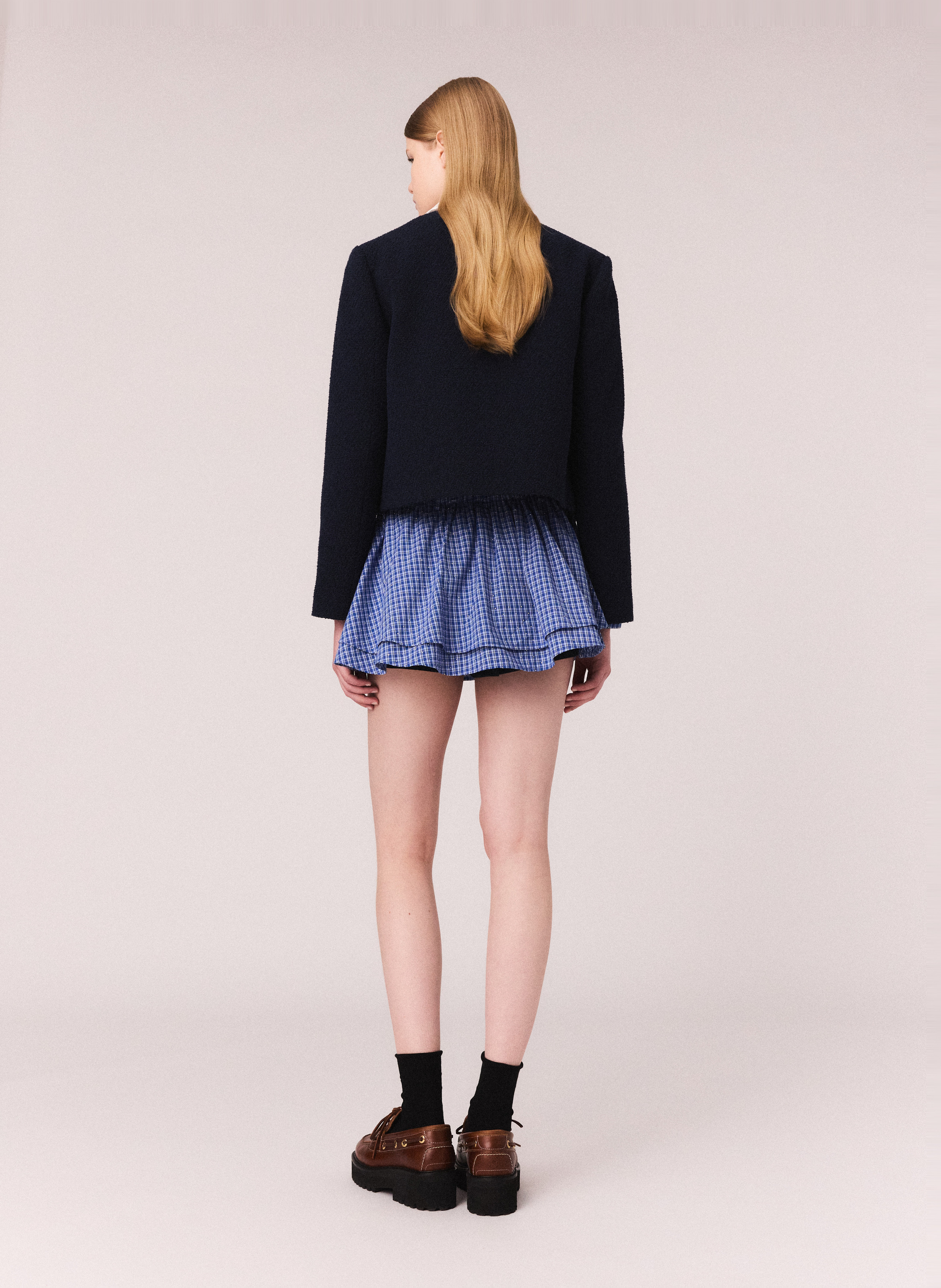 Veste droite en coton mélangé Bleu