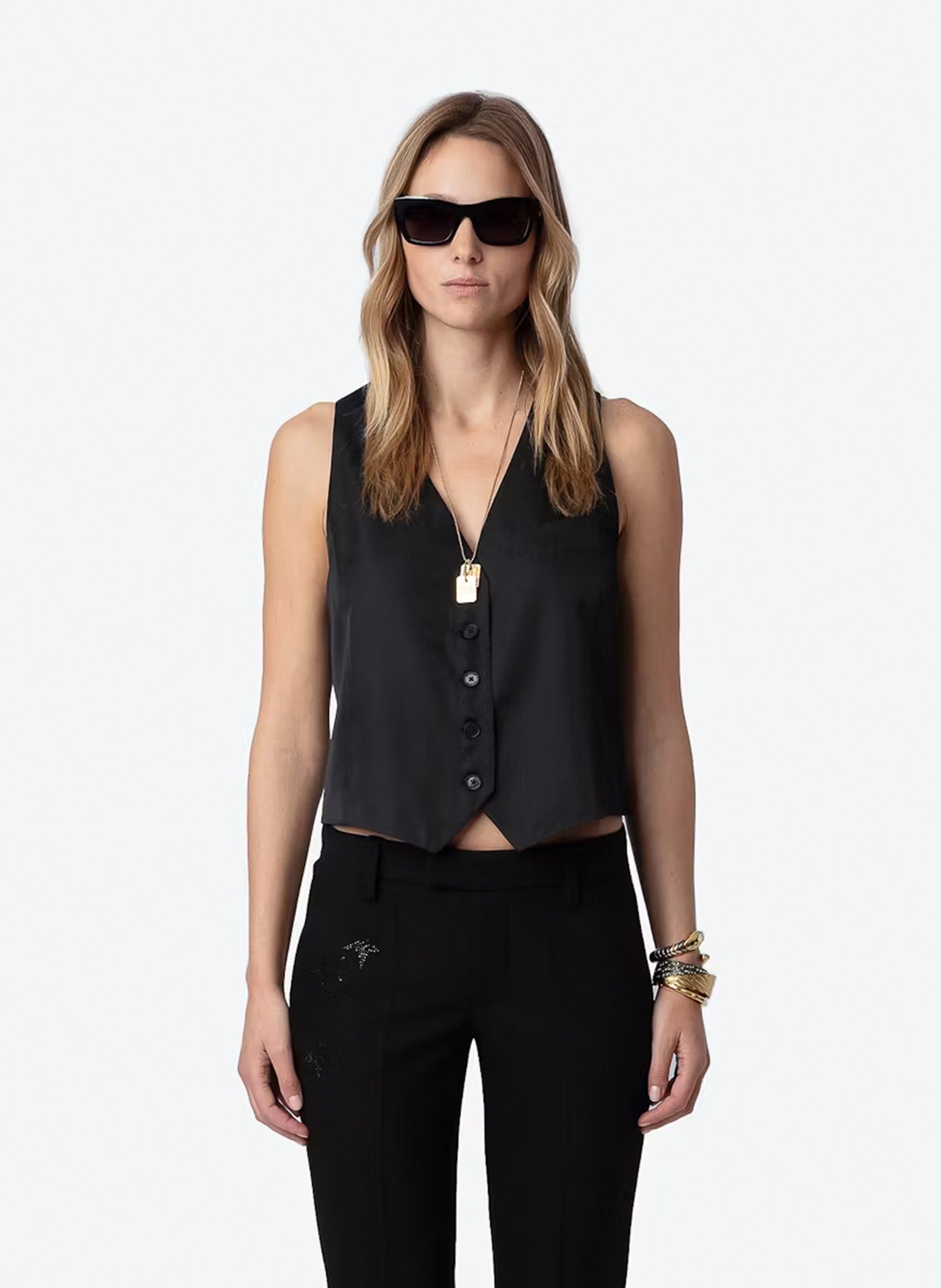 Gilet de costume col v en satin emaux ZADIG&VOLTAIRE Noir