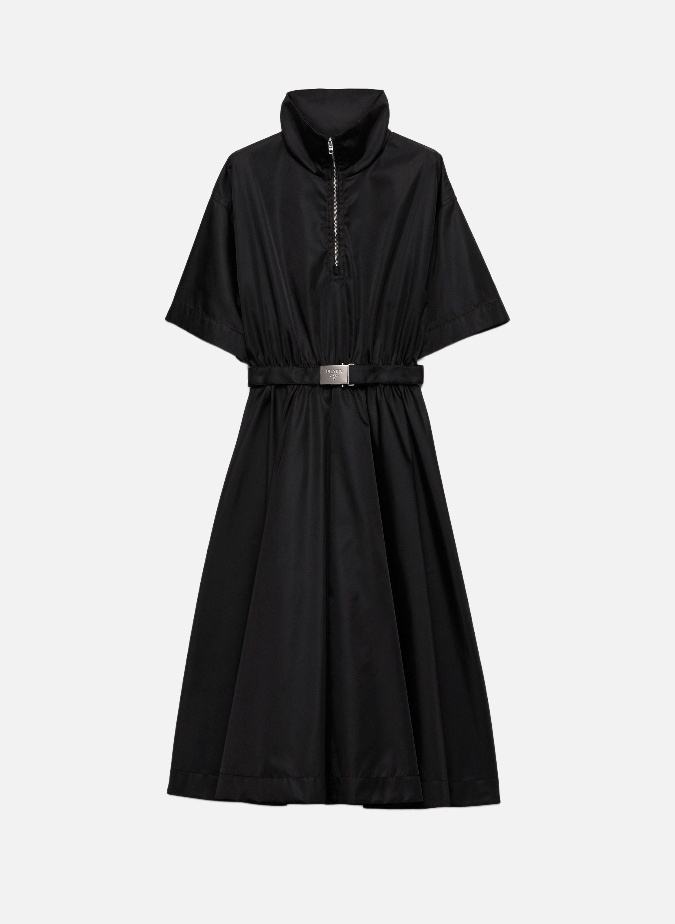 Robe midi à manches courtes en re-nylon PRADA Noir