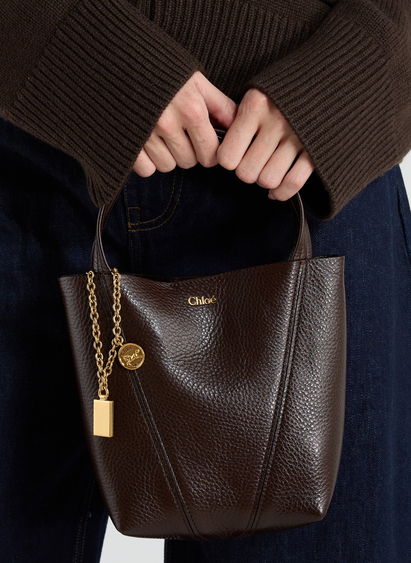 Sac à main Spin en cuir de veau CHLOÉ Marron