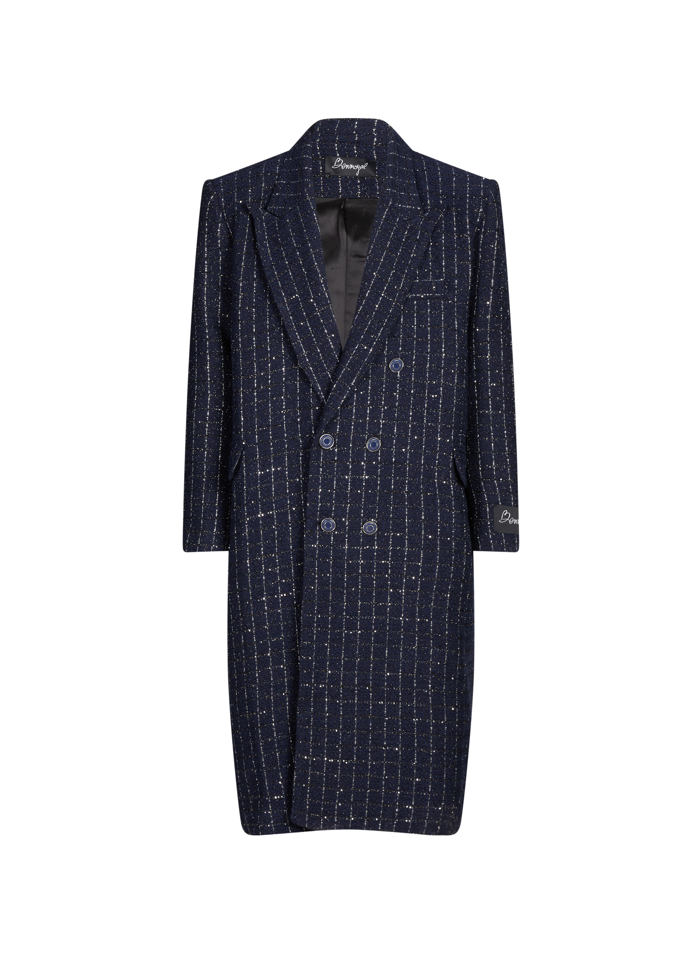 BENJAMIN BENMOYAL Manteau long à carreaux en coton mélangé Bleu