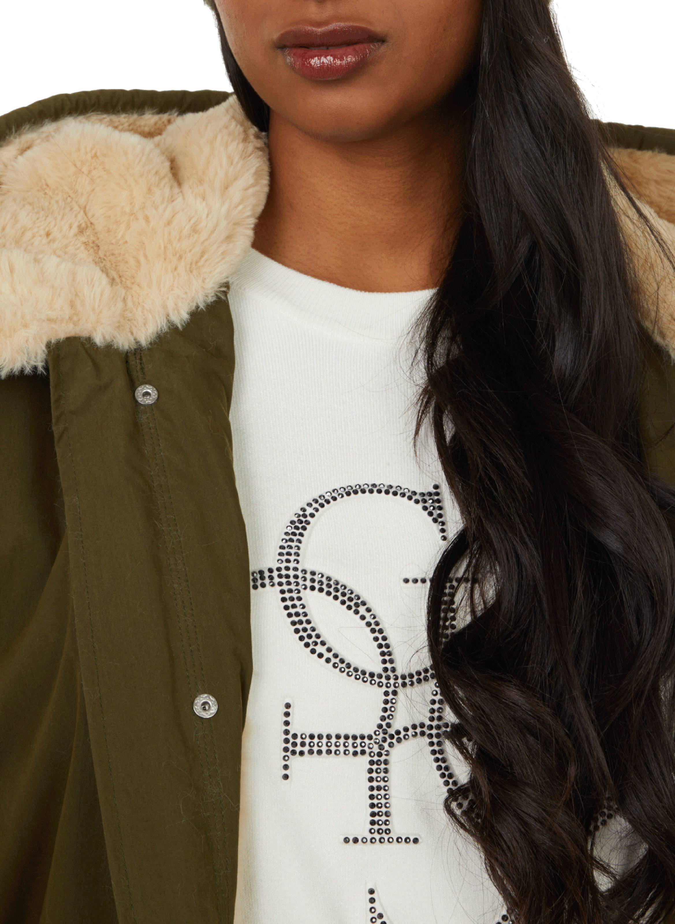 Hooded parka Zipper and button closureFaux fur liningDrawstrings at the bottom BELLEROSE Khaki