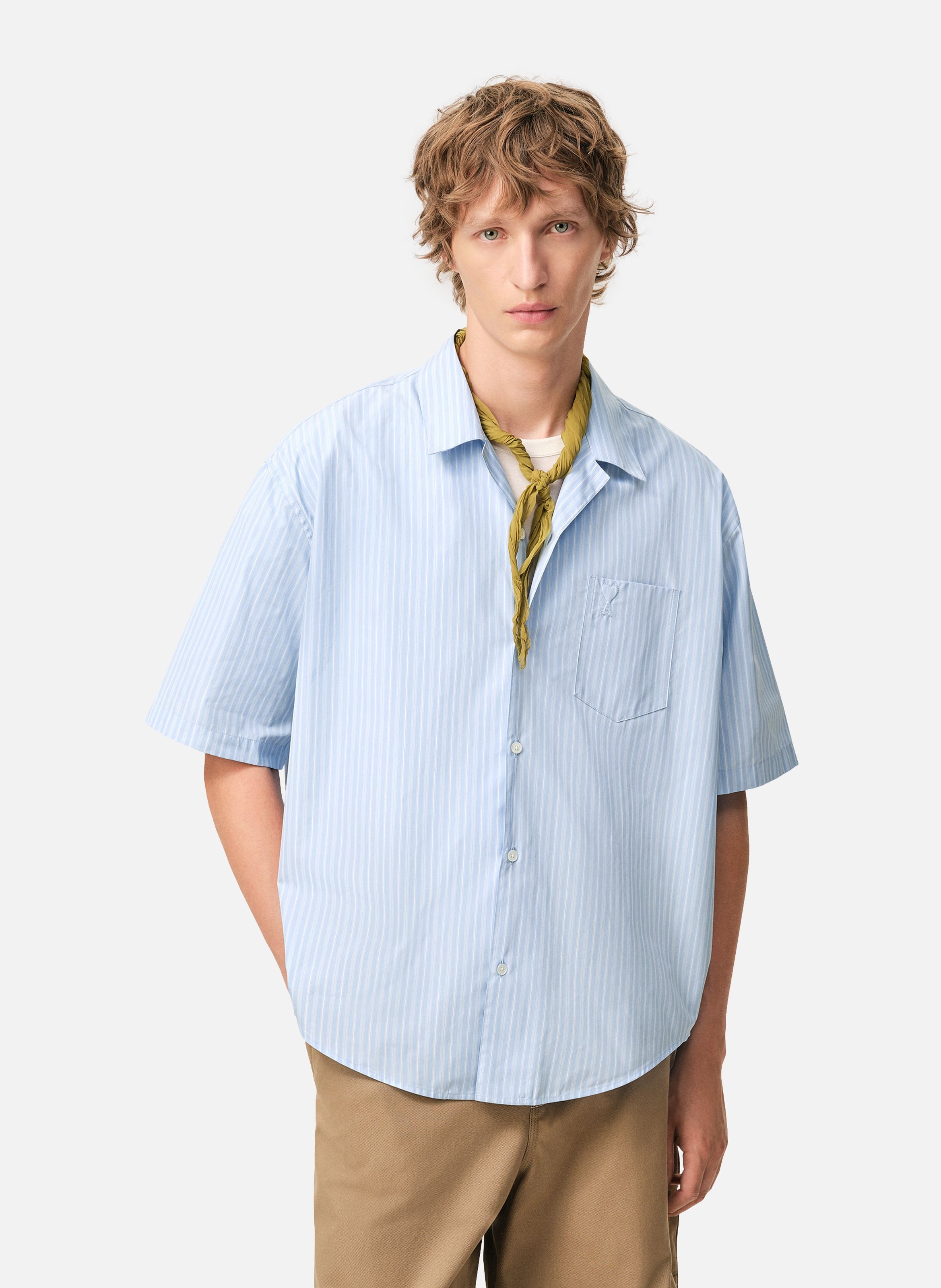 Chemise boxy manches courtes ami de coeur en coton AMI PARIS Bleu