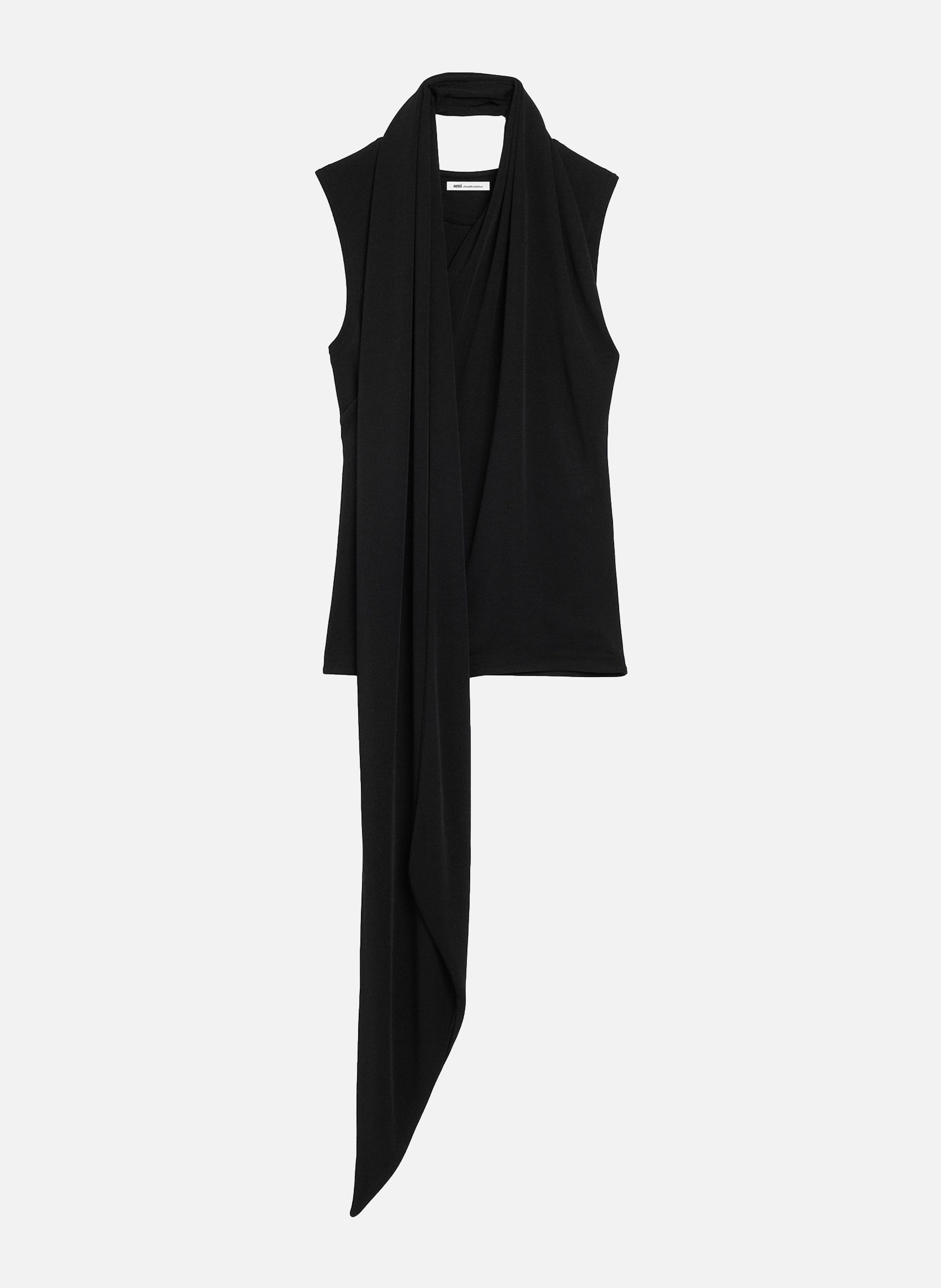 Haut lavallière sans manches en jersey AMI PARIS Noir
