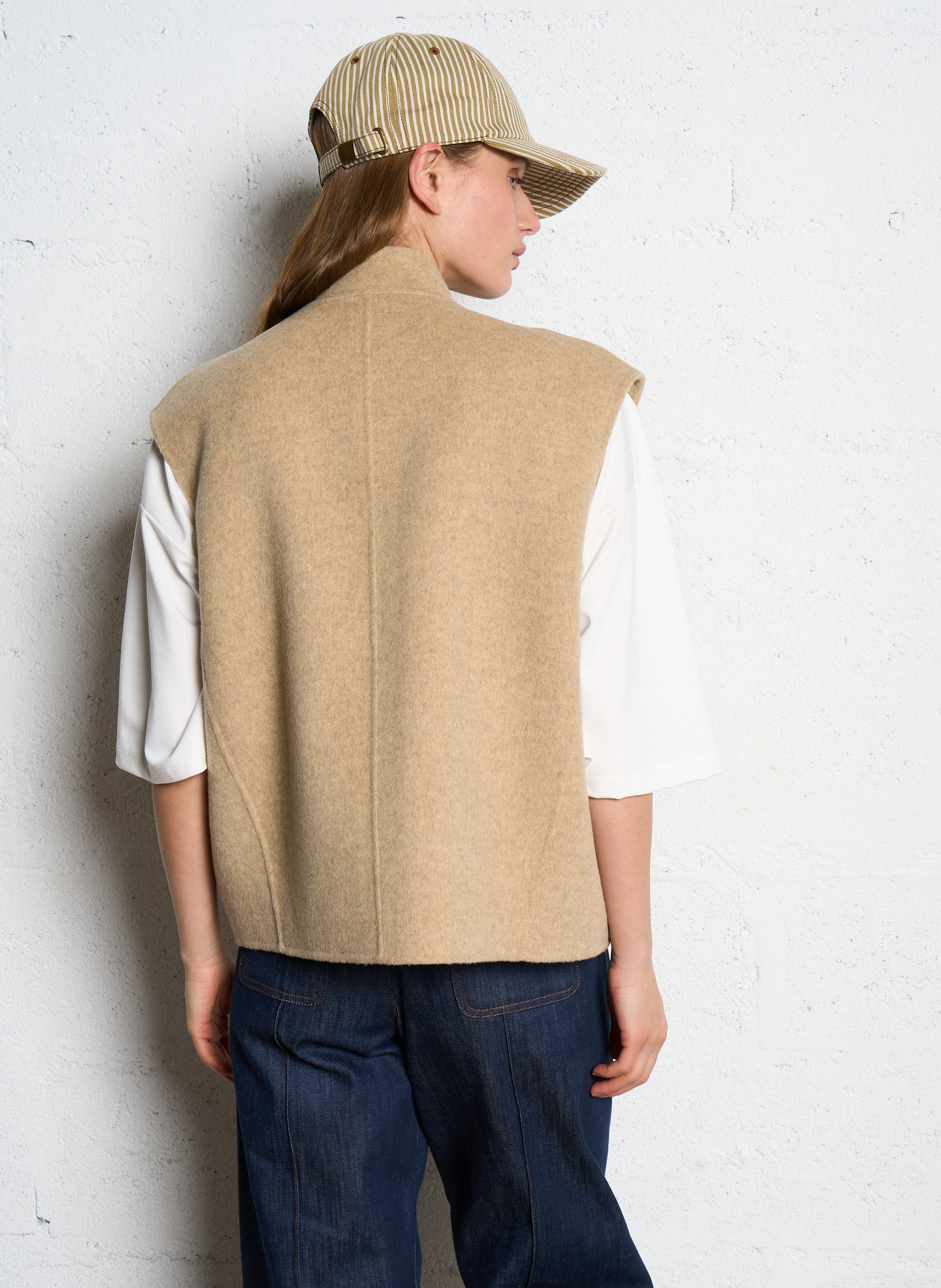 Blouson court sans manches en laine mélangée adeline SOEUR Beige